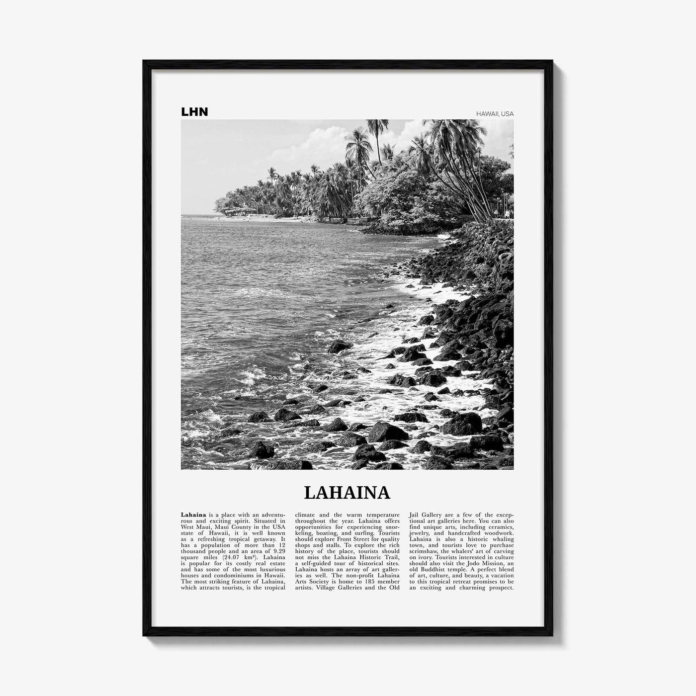 Lahaina Print Black and White, Lahaina Wall Art, Lahaina Poster, Lahaina Photo, Lahaina Map, Lahaina Wall Decor, Hawaii, USA