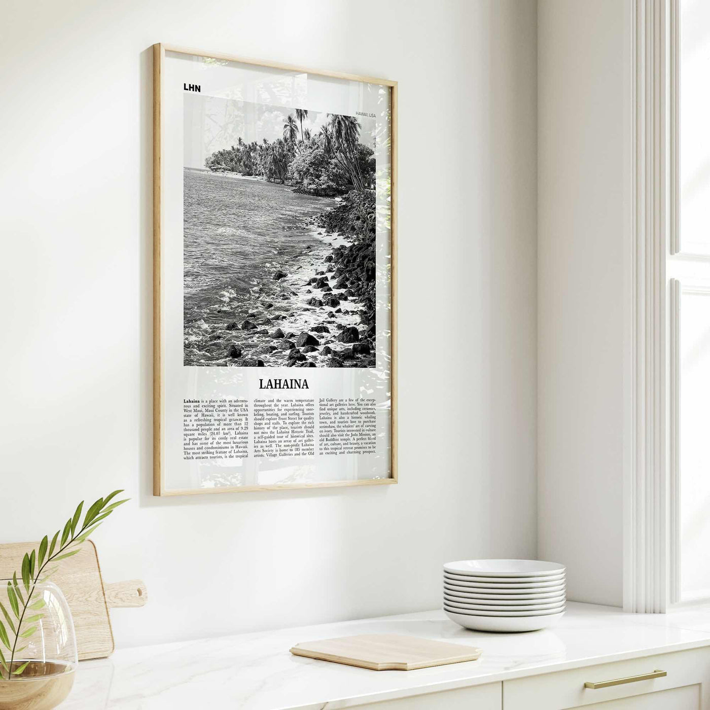 Lahaina Print Black and White, Lahaina Wall Art, Lahaina Poster, Lahaina Photo, Lahaina Map, Lahaina Wall Decor, Hawaii, USA