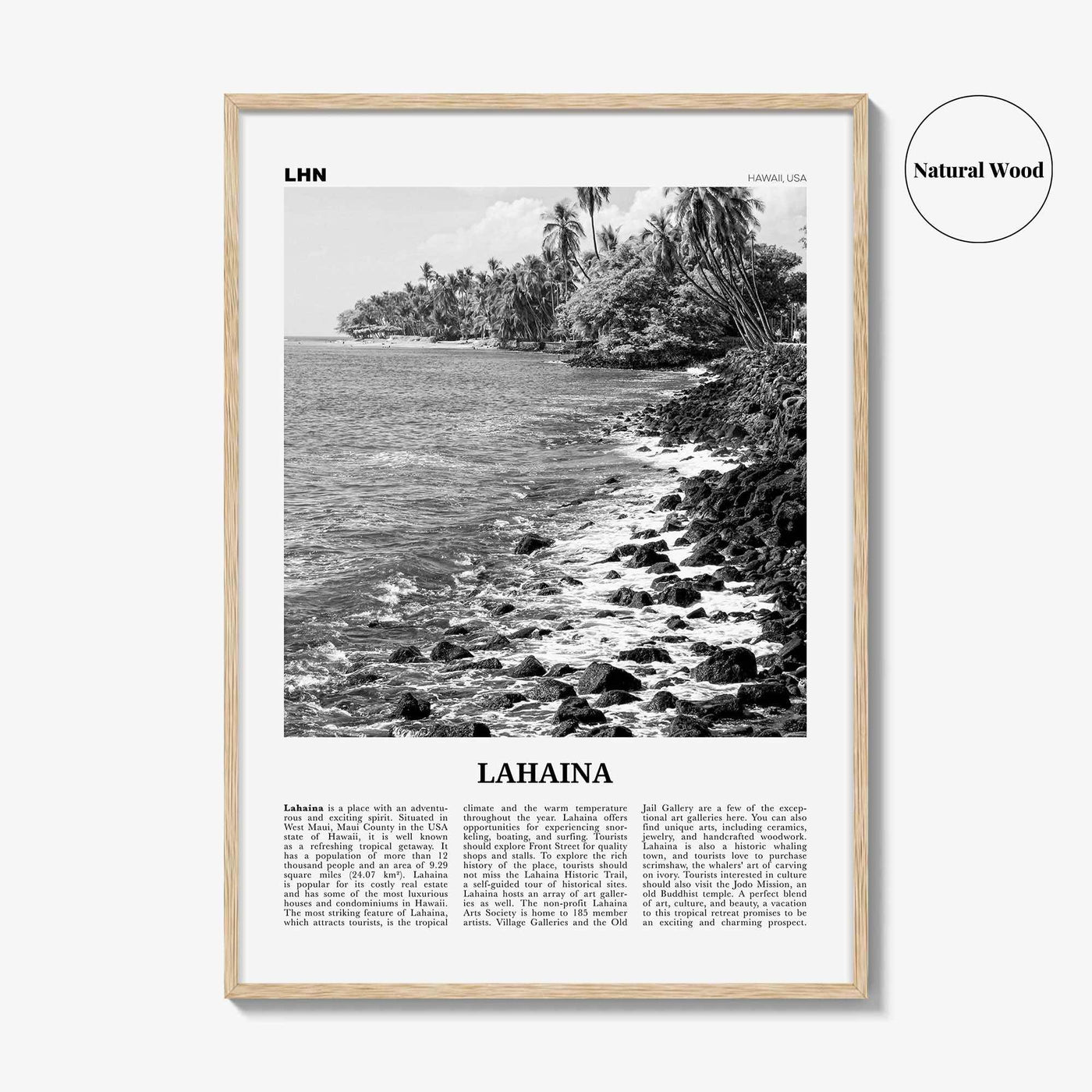 Lahaina Print Black and White, Lahaina Wall Art, Lahaina Poster, Lahaina Photo, Lahaina Map, Lahaina Wall Decor, Hawaii, USA