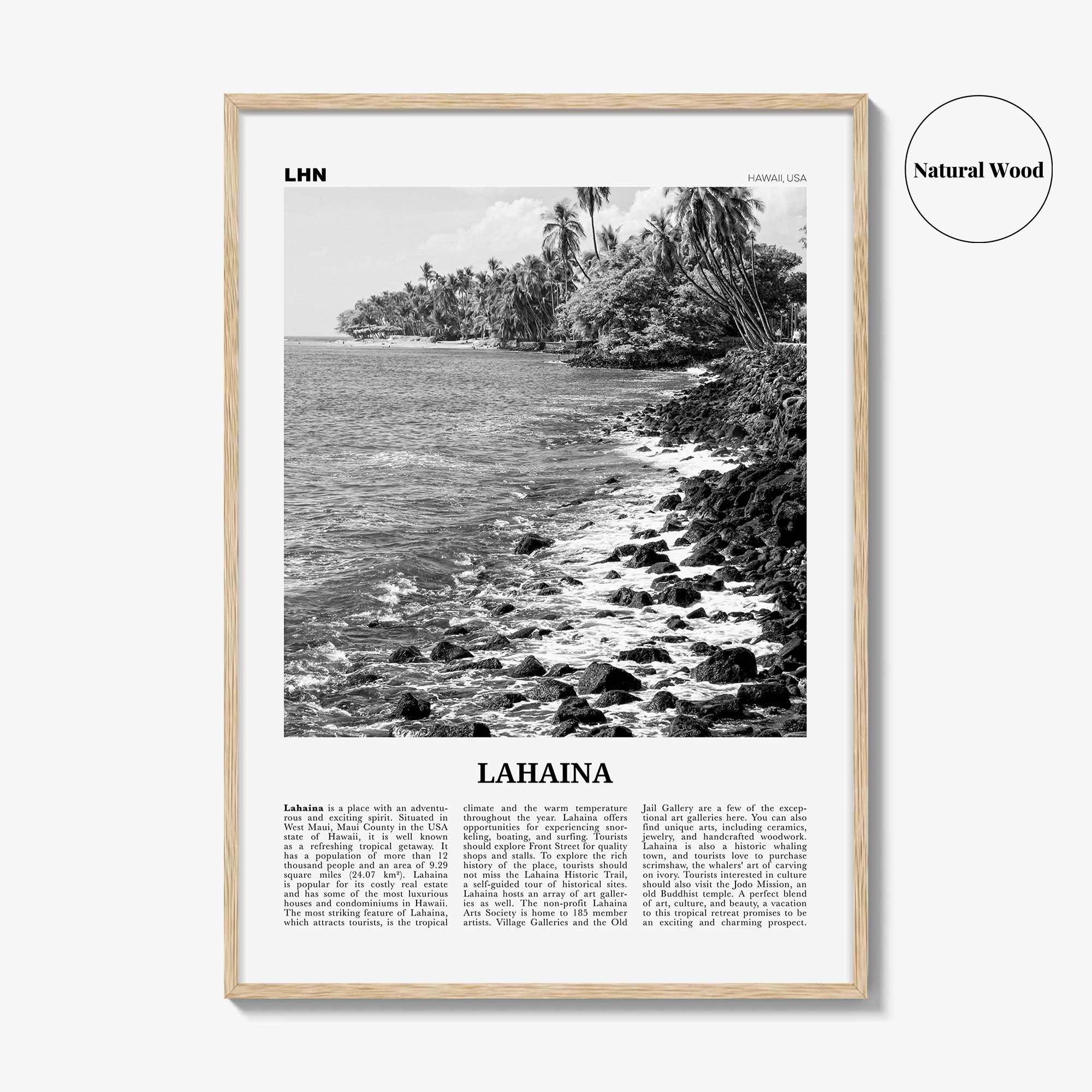 Lahaina Print Black and White, Lahaina Wall Art, Lahaina Poster, Lahaina Photo, Lahaina Map, Lahaina Wall Decor, Hawaii, USA