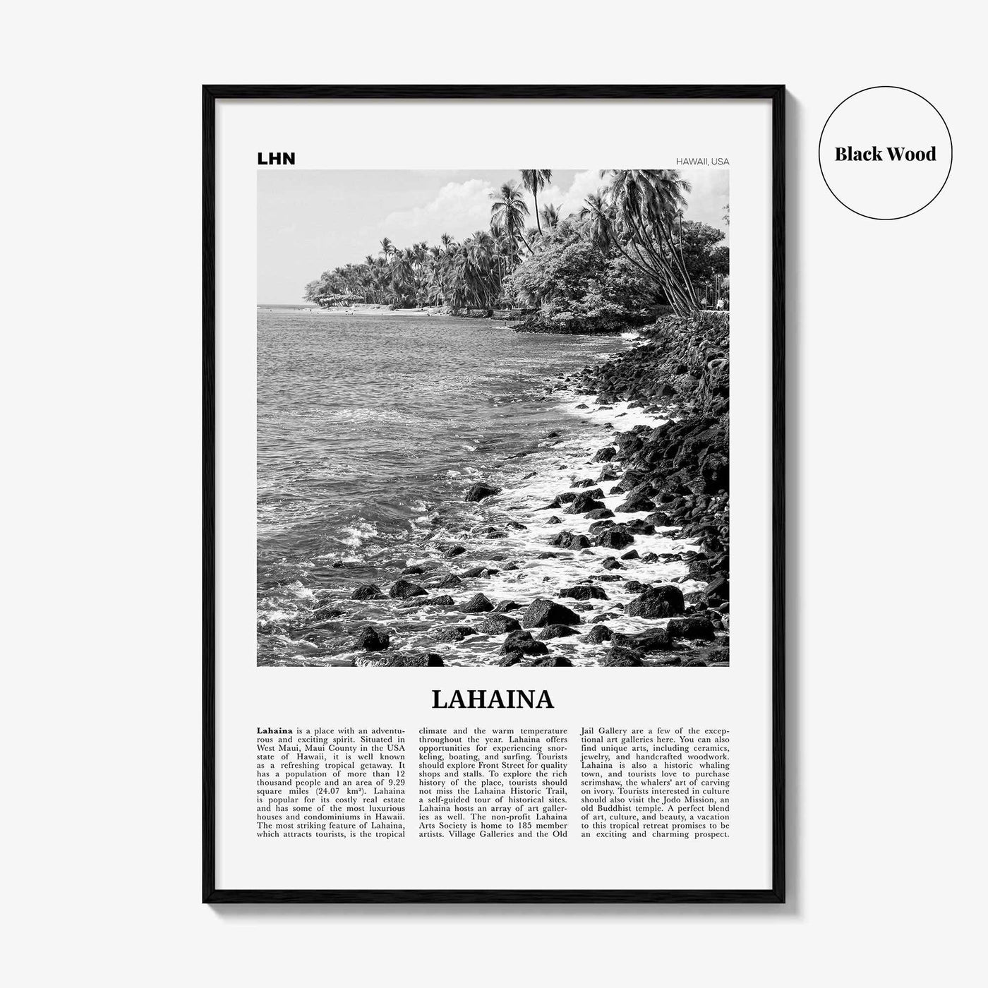 Lahaina Print Black and White, Lahaina Wall Art, Lahaina Poster, Lahaina Photo, Lahaina Map, Lahaina Wall Decor, Hawaii, USA