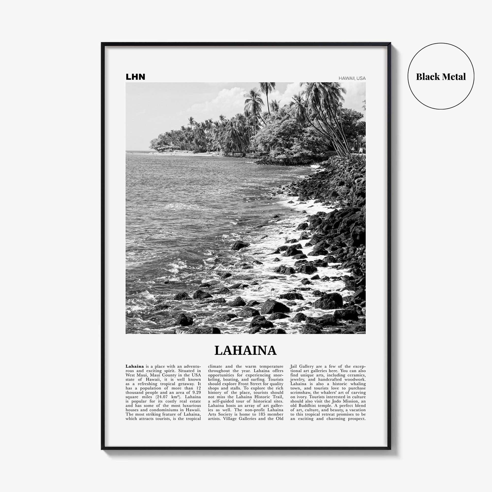 Lahaina Print Black and White, Lahaina Wall Art, Lahaina Poster, Lahaina Photo, Lahaina Map, Lahaina Wall Decor, Hawaii, USA