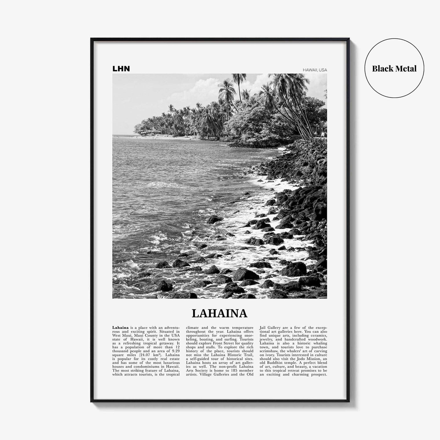 Lahaina Print Black and White, Lahaina Wall Art, Lahaina Poster, Lahaina Photo, Lahaina Map, Lahaina Wall Decor, Hawaii, USA