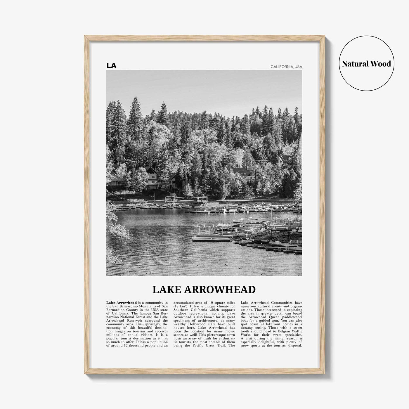 Lake Arrowhead Print Black and White, Lake Arrowhead Wall Art, Lake Arrowhead Poster, Lake Arrowhead Photo, Lake Arrowhead Map, California