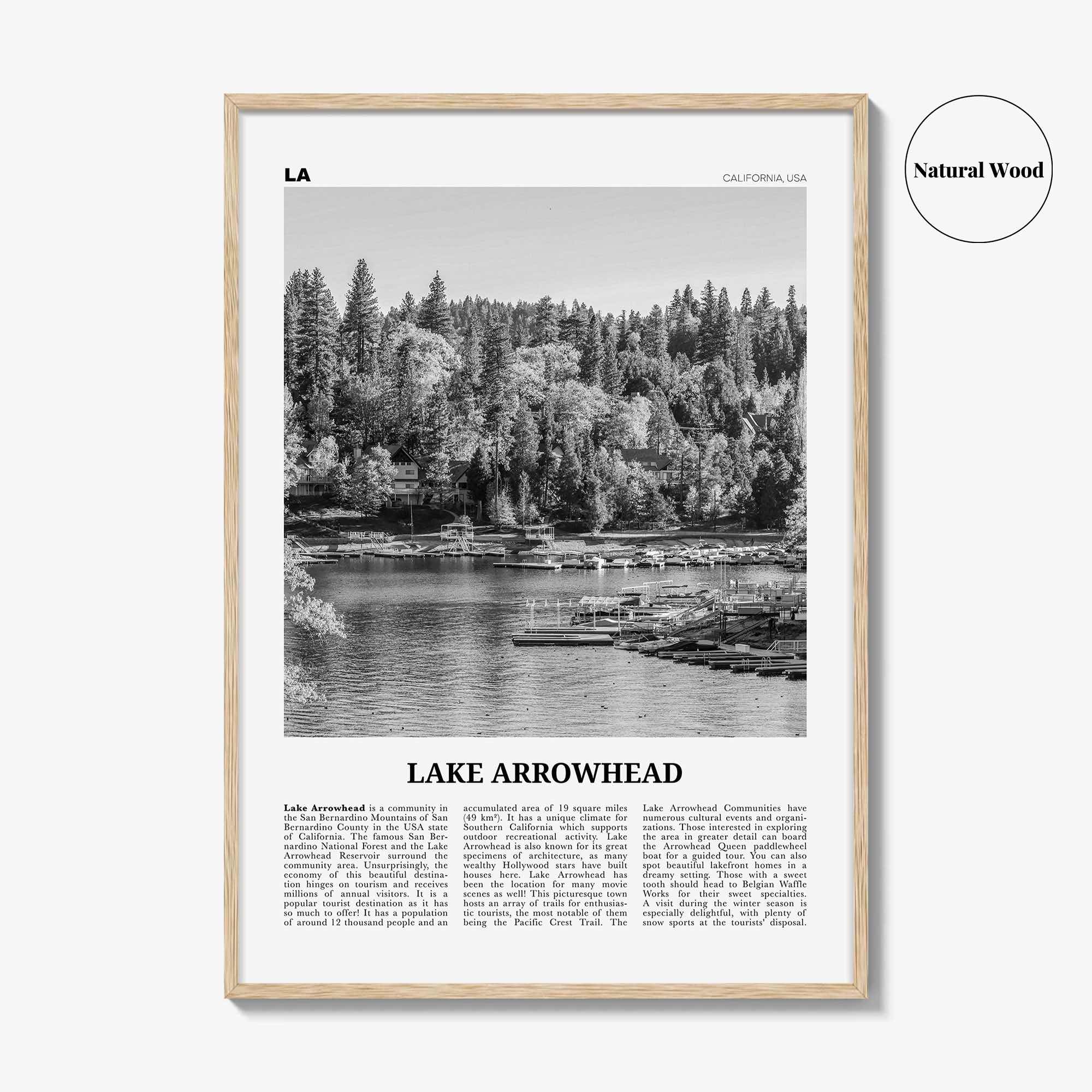 Lake Arrowhead Print Black and White, Lake Arrowhead Wall Art, Lake Arrowhead Poster, Lake Arrowhead Photo, Lake Arrowhead Map, California