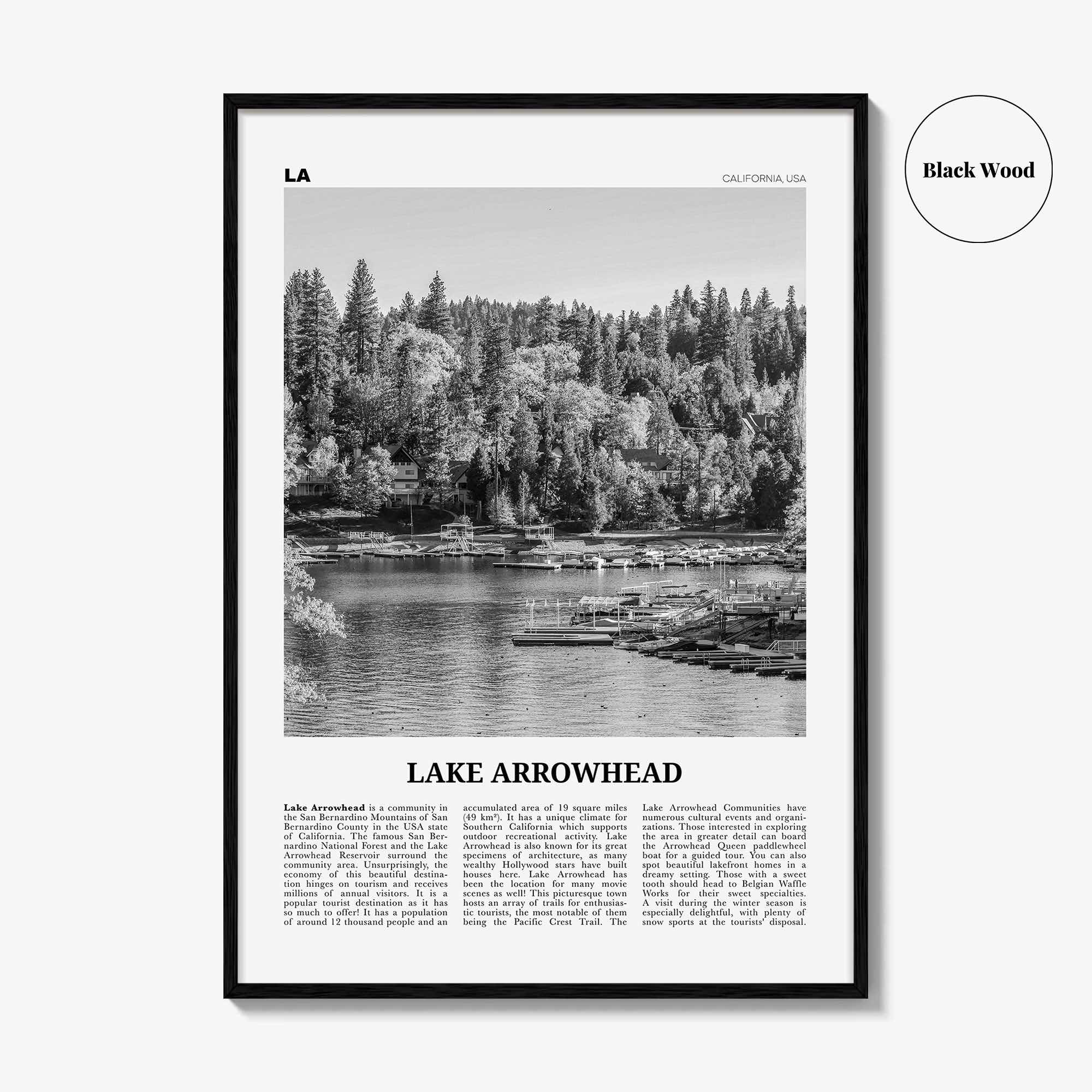 Lake Arrowhead Print Black and White, Lake Arrowhead Wall Art, Lake Arrowhead Poster, Lake Arrowhead Photo, Lake Arrowhead Map, California