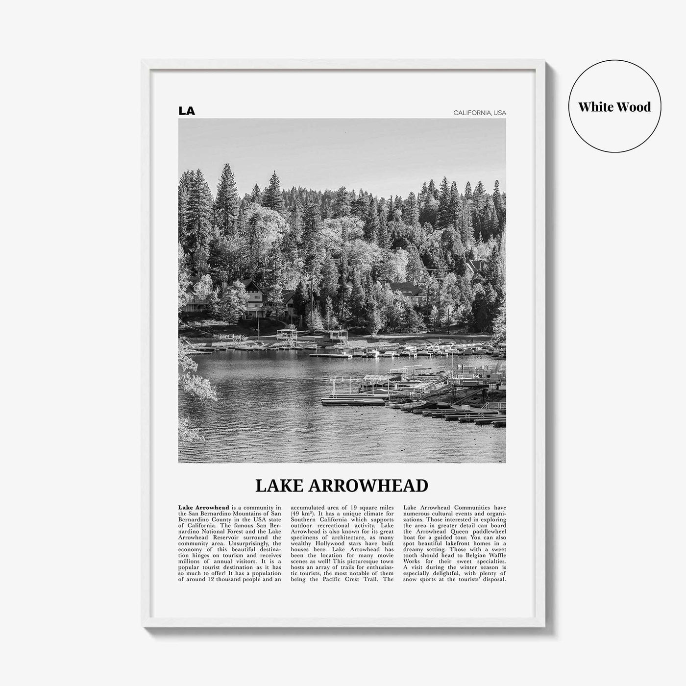 Lake Arrowhead Print Black and White, Lake Arrowhead Wall Art, Lake Arrowhead Poster, Lake Arrowhead Photo, Lake Arrowhead Map, California