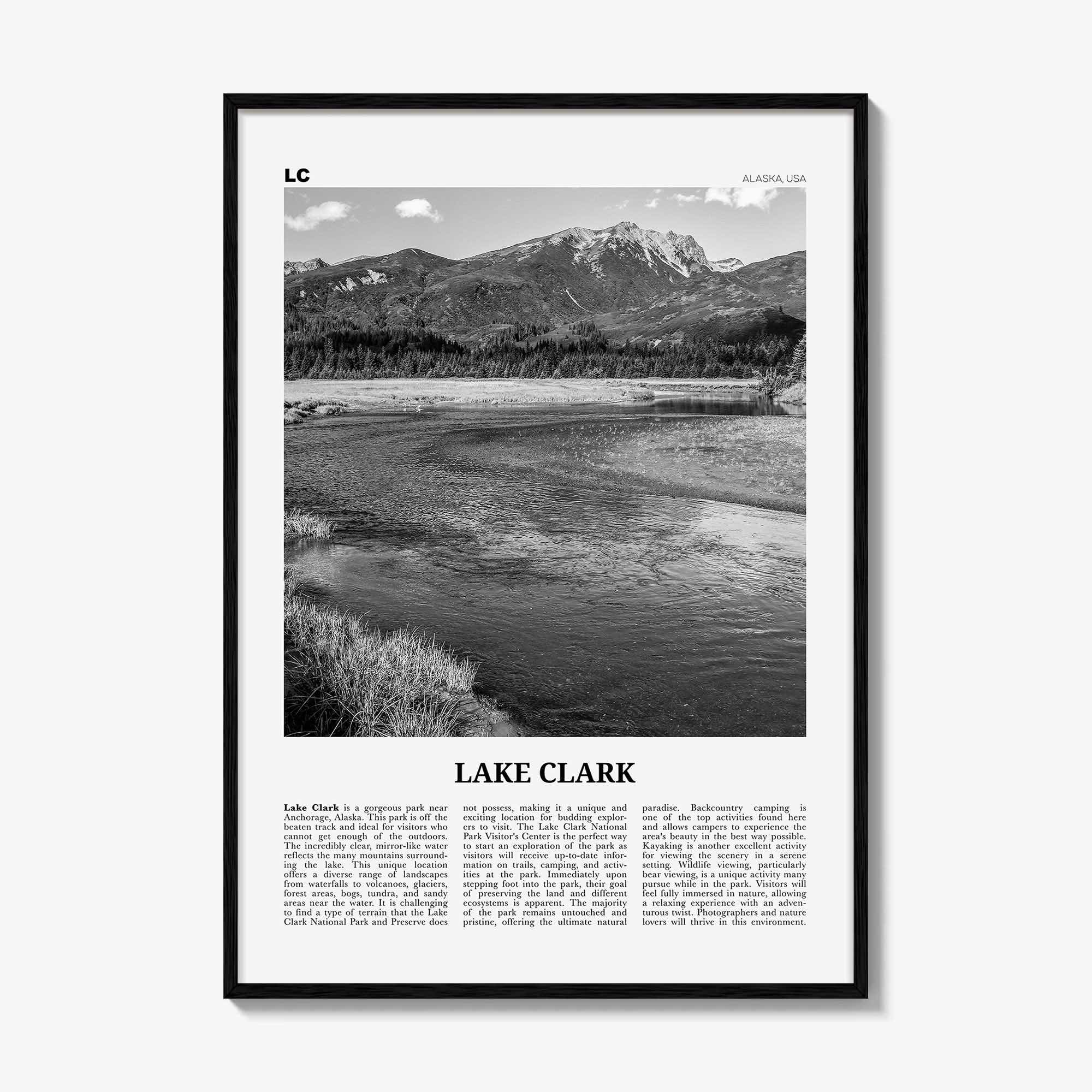 Lake Clark National Park Print Black and White, Lake Clark Wall Art, Lake Clark Poster, Lake Clark Photo, Lake Clark Wall Décor, Alaska, USA