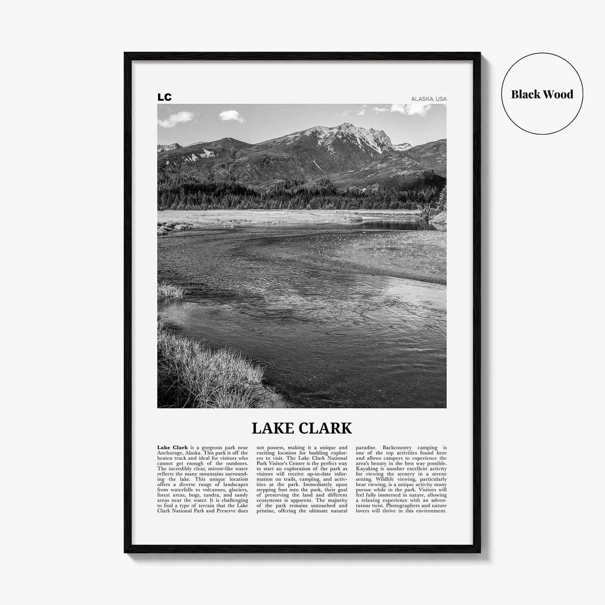 Lake Clark National Park Print Black and White, Lake Clark Wall Art, Lake Clark Poster, Lake Clark Photo, Lake Clark Wall Décor, Alaska, USA