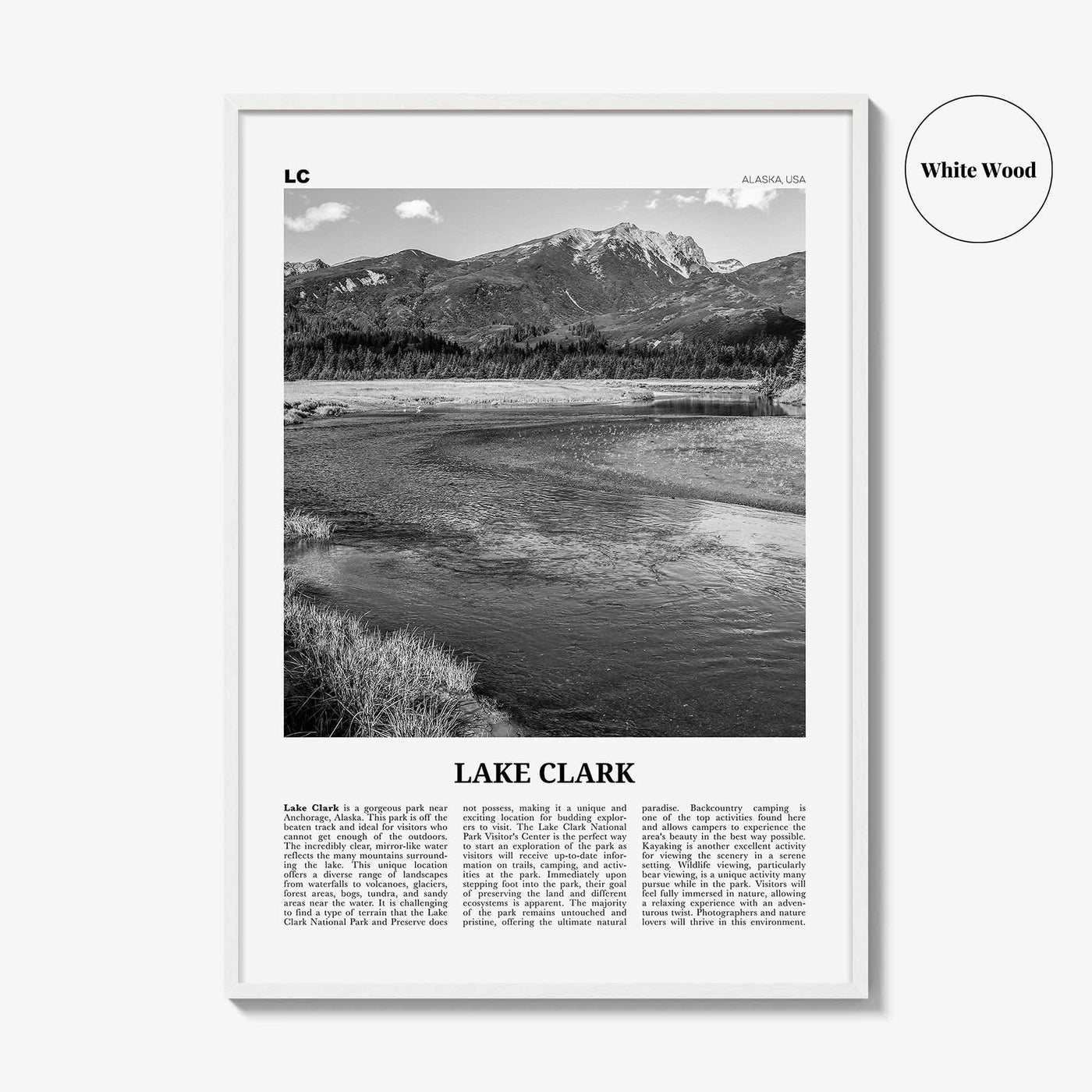 Lake Clark National Park Print Black and White, Lake Clark Wall Art, Lake Clark Poster, Lake Clark Photo, Lake Clark Wall Décor, Alaska, USA