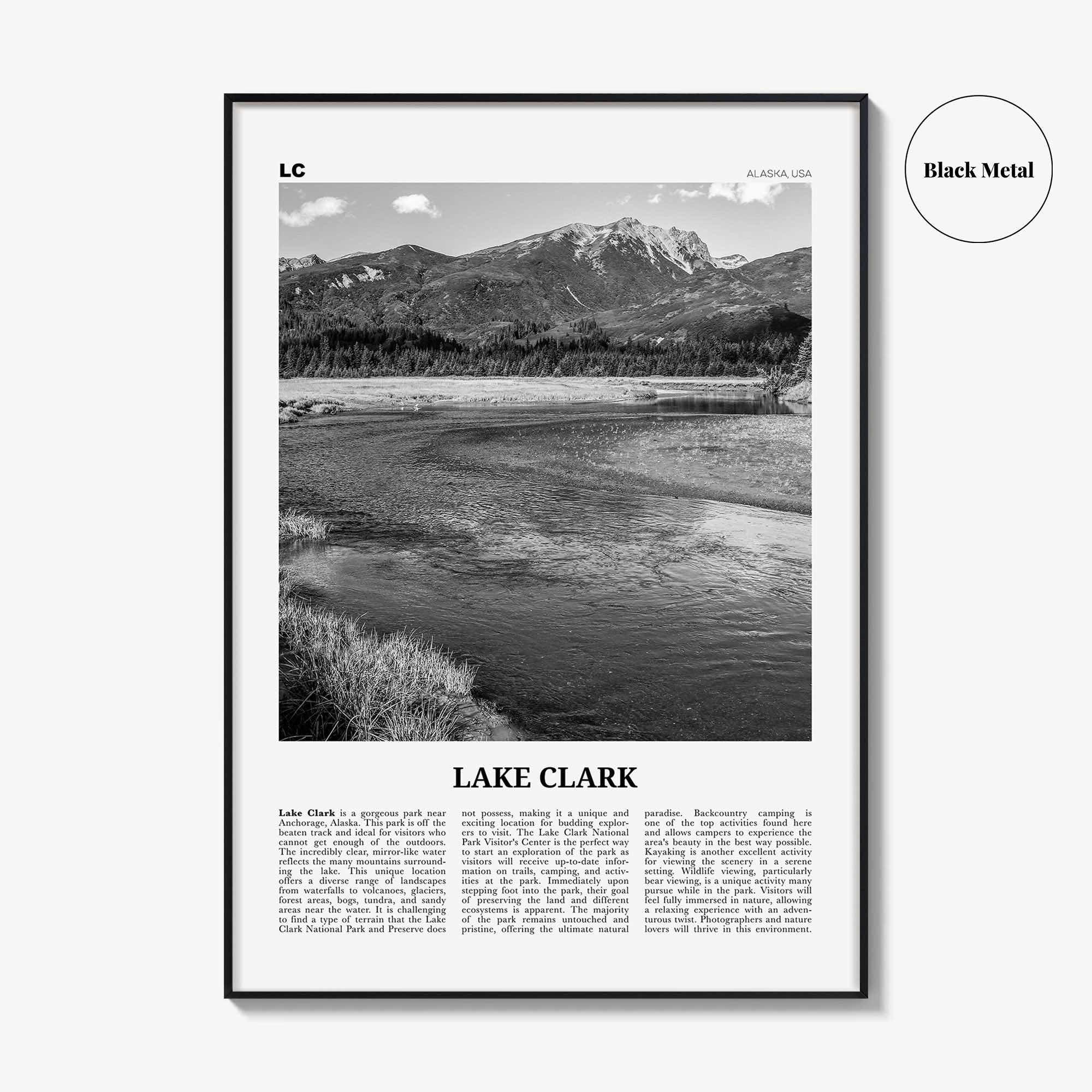 Lake Clark National Park Print Black and White, Lake Clark Wall Art, Lake Clark Poster, Lake Clark Photo, Lake Clark Wall Décor, Alaska, USA