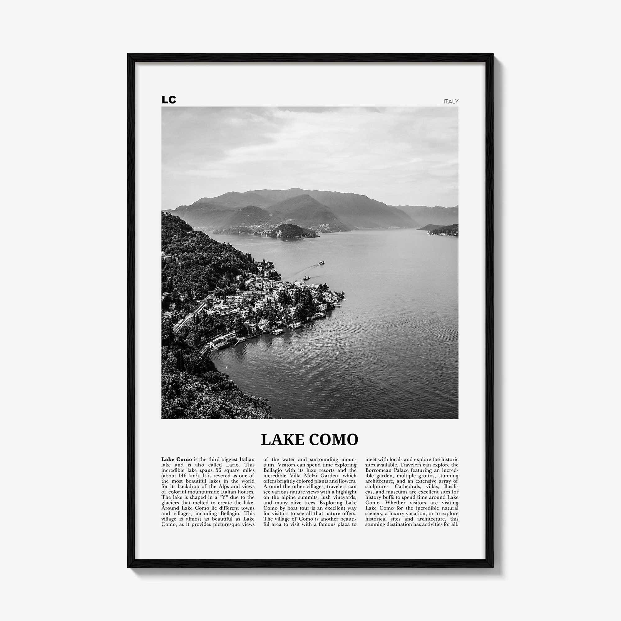 Lake Como Print Black and White, Lake Como Wall Art, Lake Como Poster, Lake Como Photo, Lake Como Wall Décor, Lake Como Map, Italy, Italia