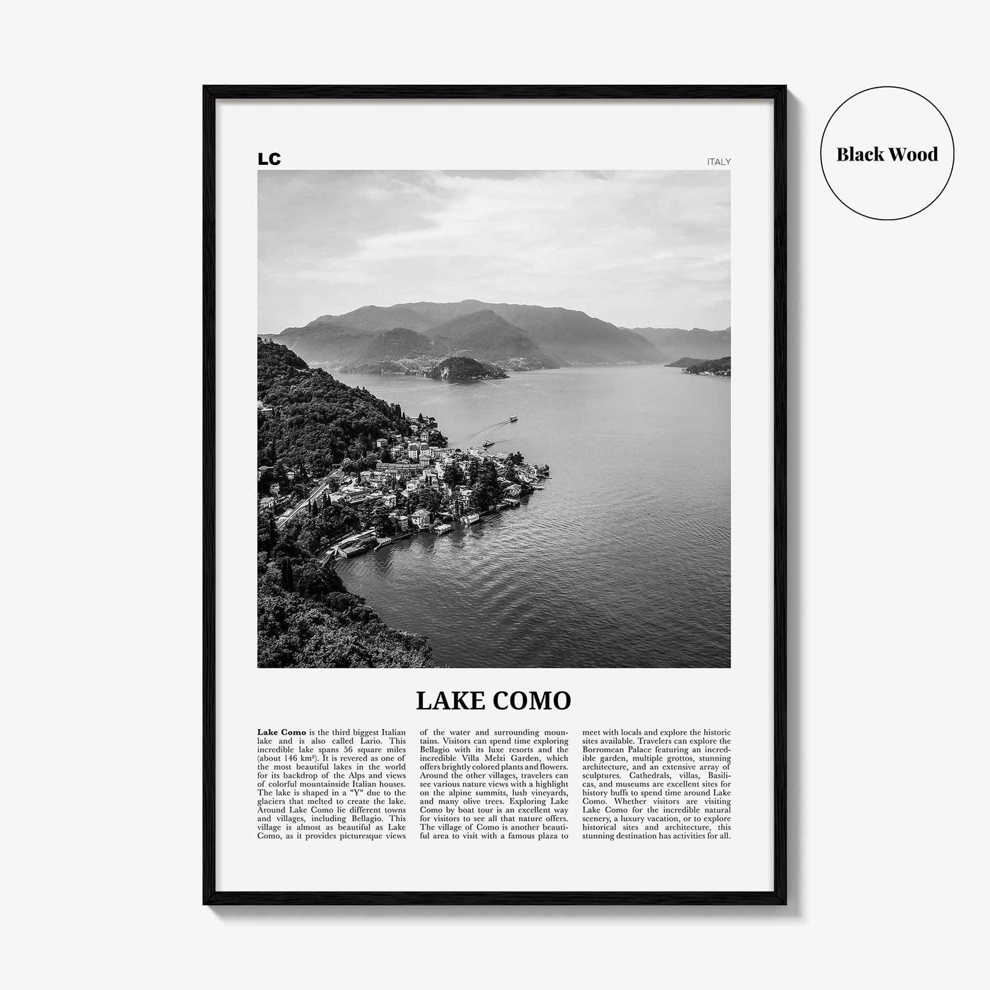 Lake Como Print Black and White, Lake Como Wall Art, Lake Como Poster, Lake Como Photo, Lake Como Wall Décor, Lake Como Map, Italy, Italia