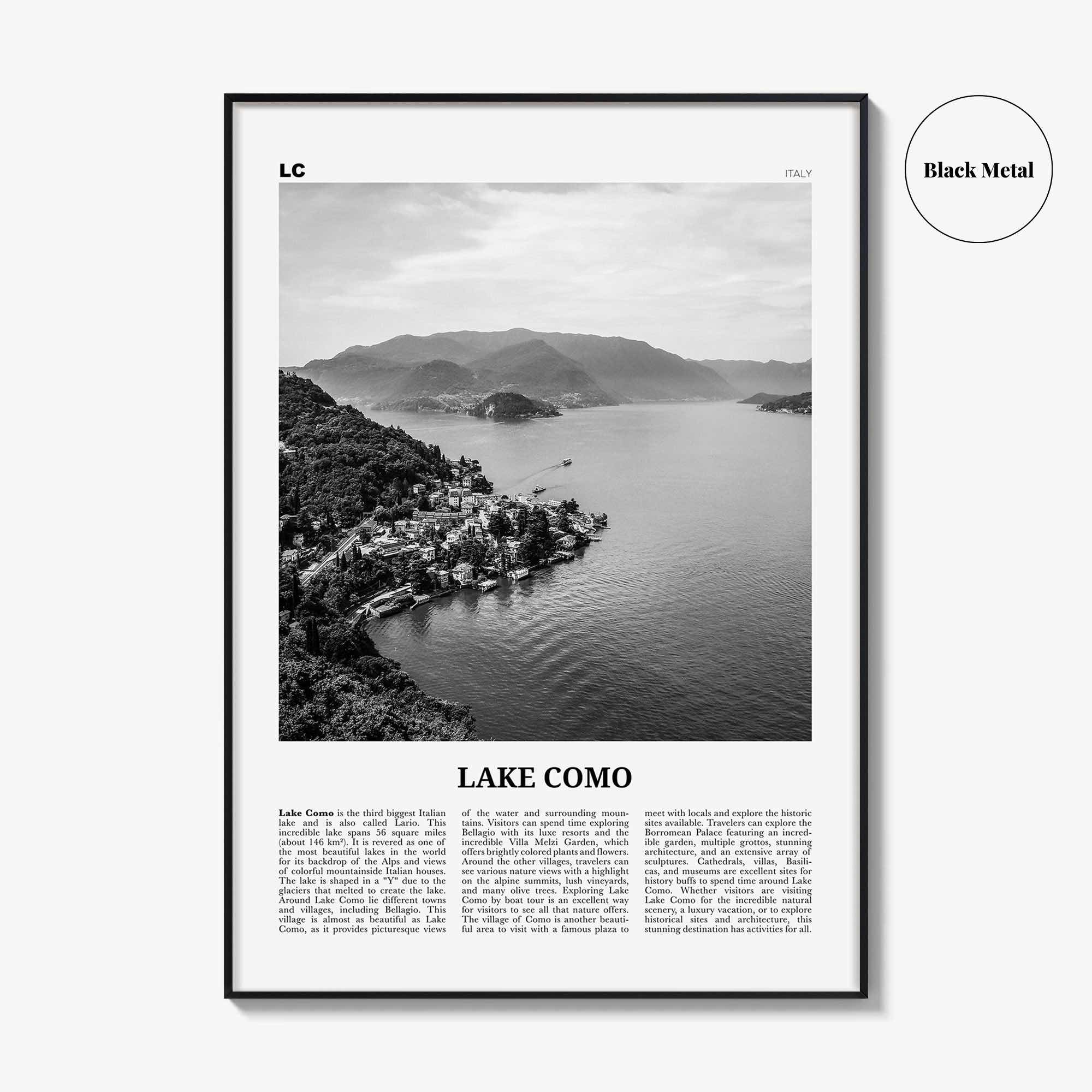 Lake Como Print Black and White, Lake Como Wall Art, Lake Como Poster, Lake Como Photo, Lake Como Wall Décor, Lake Como Map, Italy, Italia