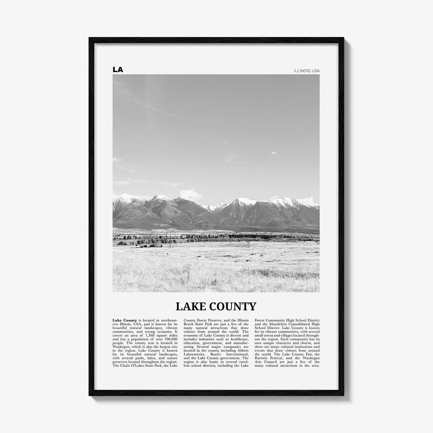 Lake County Print Black and White, Lake County Wall Art, Lake County Poster, Lake County Photo, Lake County Wall Décor, Lake County Map