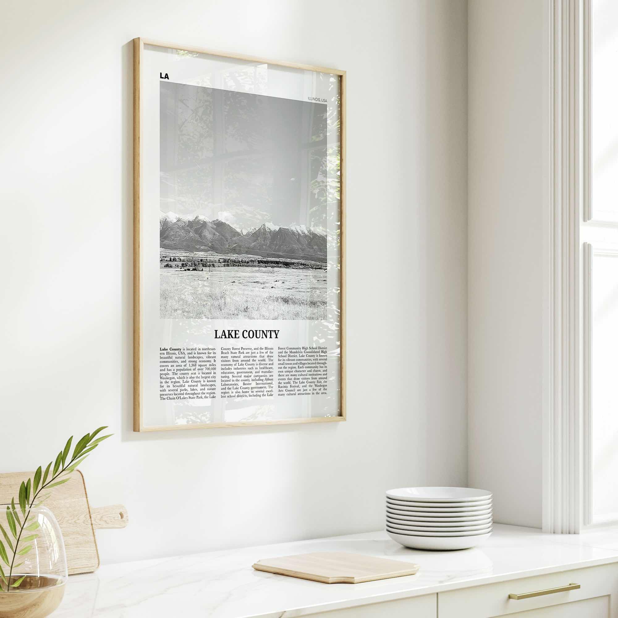 Lake County Print Black and White, Lake County Wall Art, Lake County Poster, Lake County Photo, Lake County Wall Décor, Lake County Map