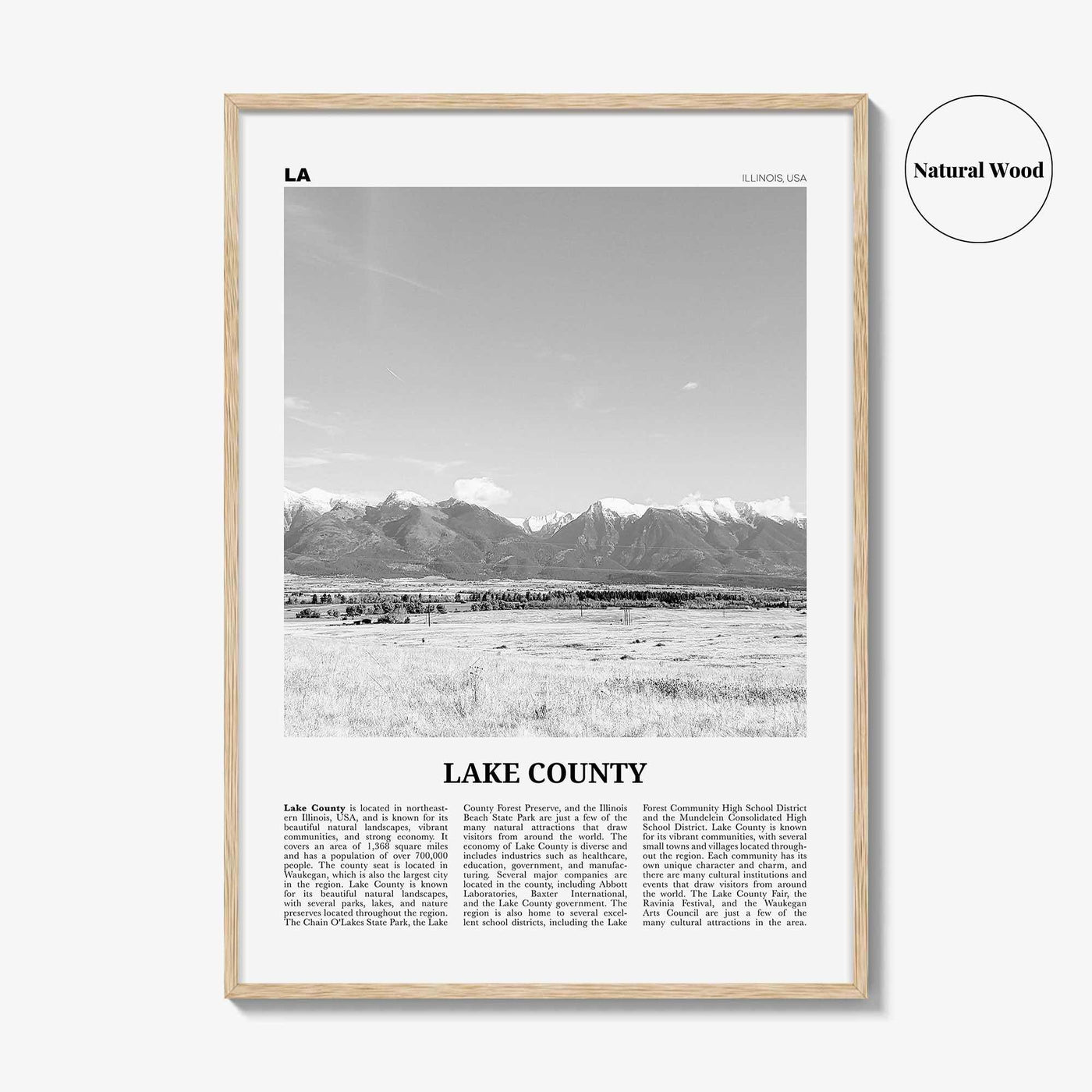 Lake County Print Black and White, Lake County Wall Art, Lake County Poster, Lake County Photo, Lake County Wall Décor, Lake County Map