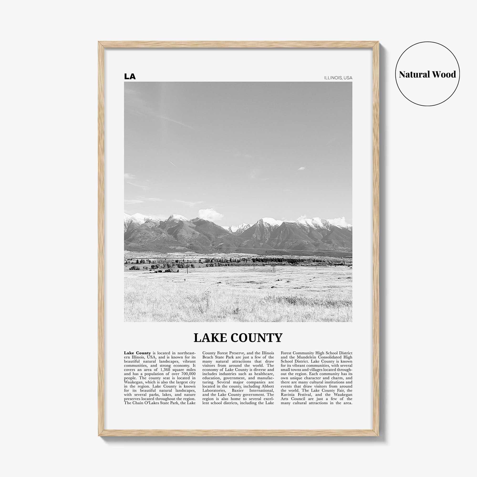 Lake County Print Black and White, Lake County Wall Art, Lake County Poster, Lake County Photo, Lake County Wall Décor, Lake County Map
