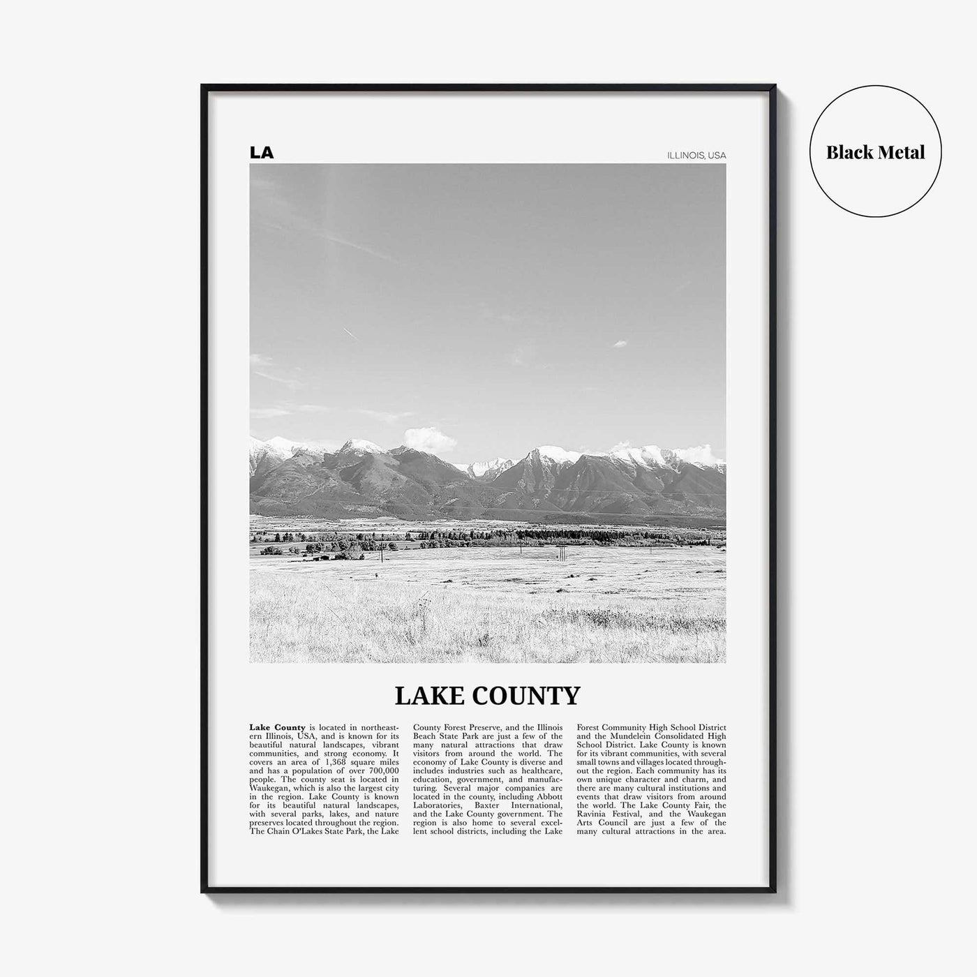 Lake County Print Black and White, Lake County Wall Art, Lake County Poster, Lake County Photo, Lake County Wall Décor, Lake County Map