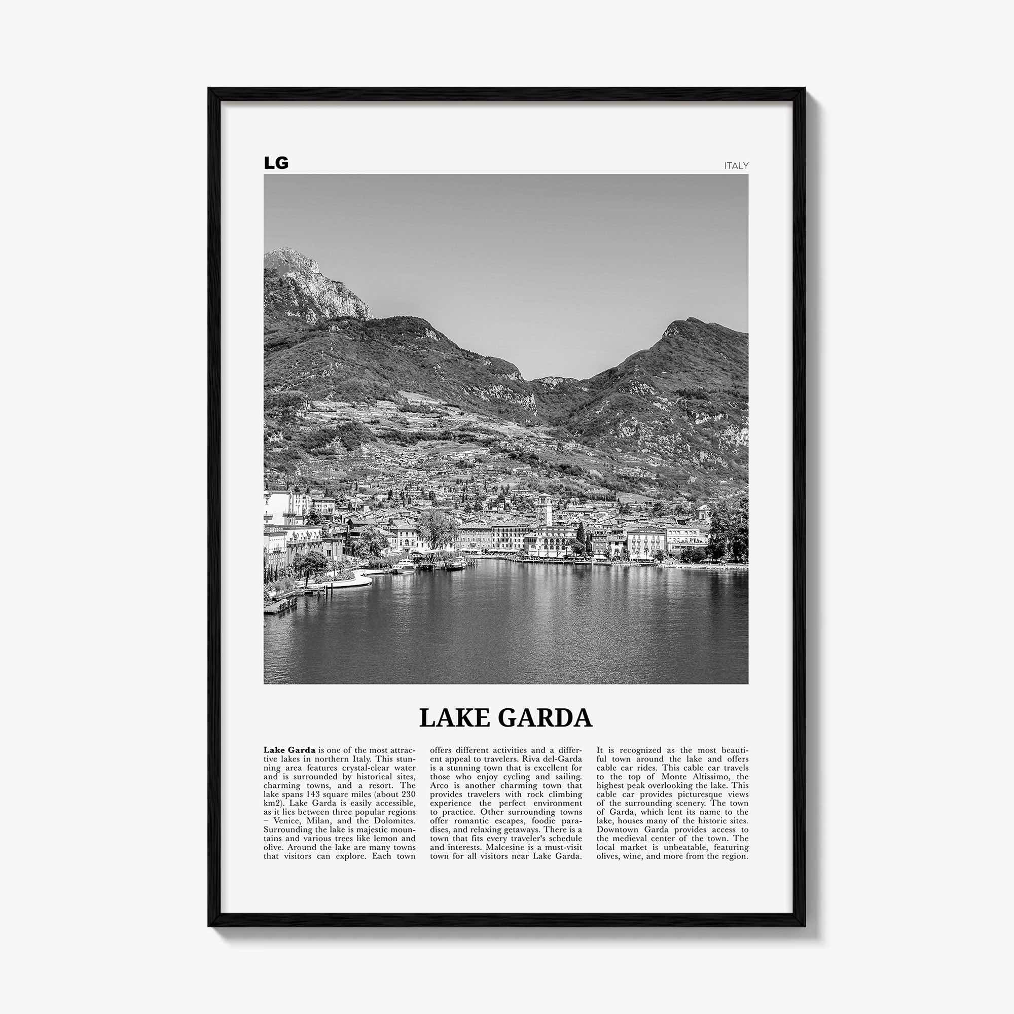 Lake Garda Print Black and White, Lake Garda Wall Art, Lake Garda Poster, Lake Garda Photo, Lake Garda Wall Décor, Lake Garda Map, Italy