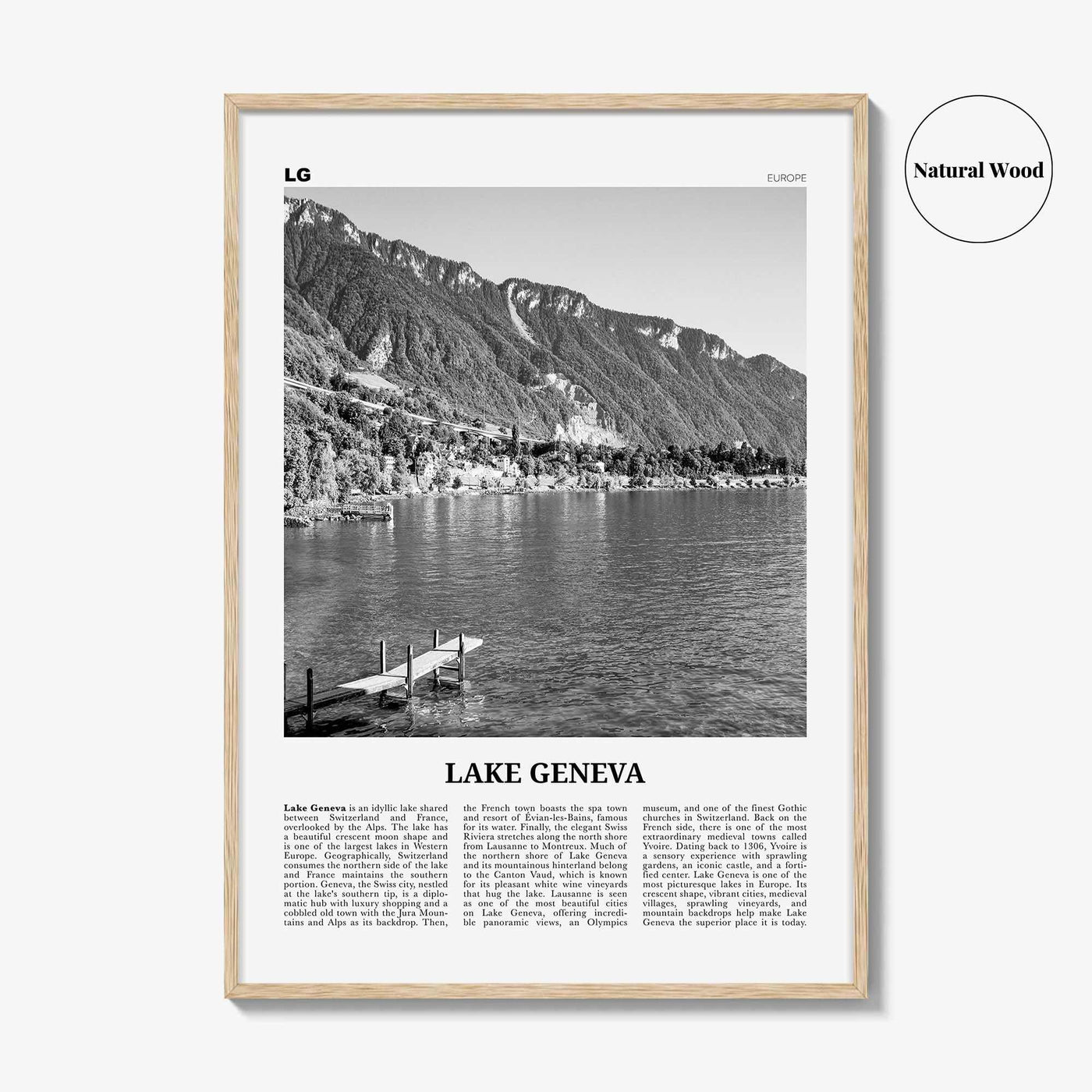 Lake Geneva Print Black and White, Lake Geneva Wall Art, Lake Geneva Poster, Lake Geneva Photo, Lake Geneva Wall Décor, Lake Geneva Map