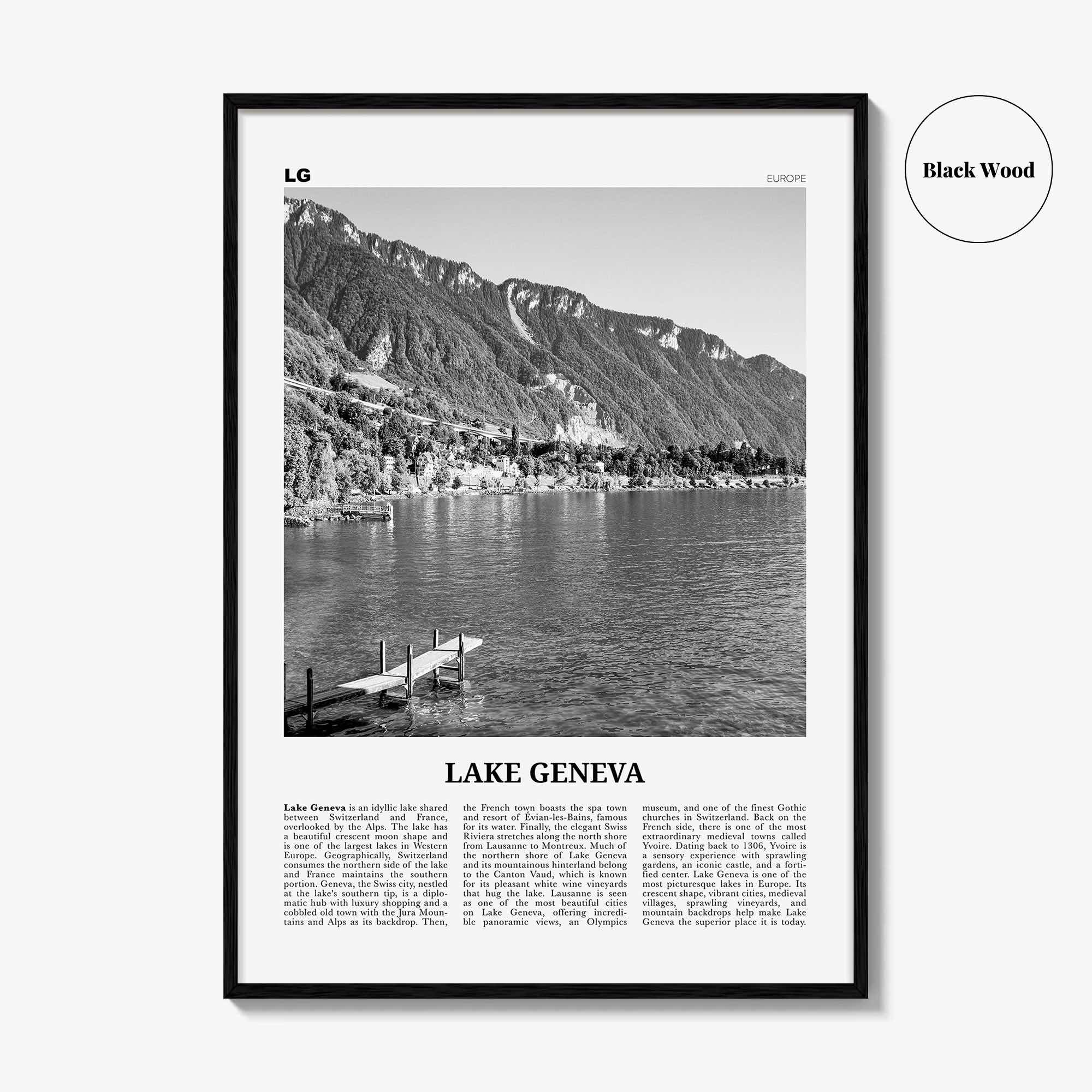Lake Geneva Print Black and White, Lake Geneva Wall Art, Lake Geneva Poster, Lake Geneva Photo, Lake Geneva Wall Décor, Lake Geneva Map
