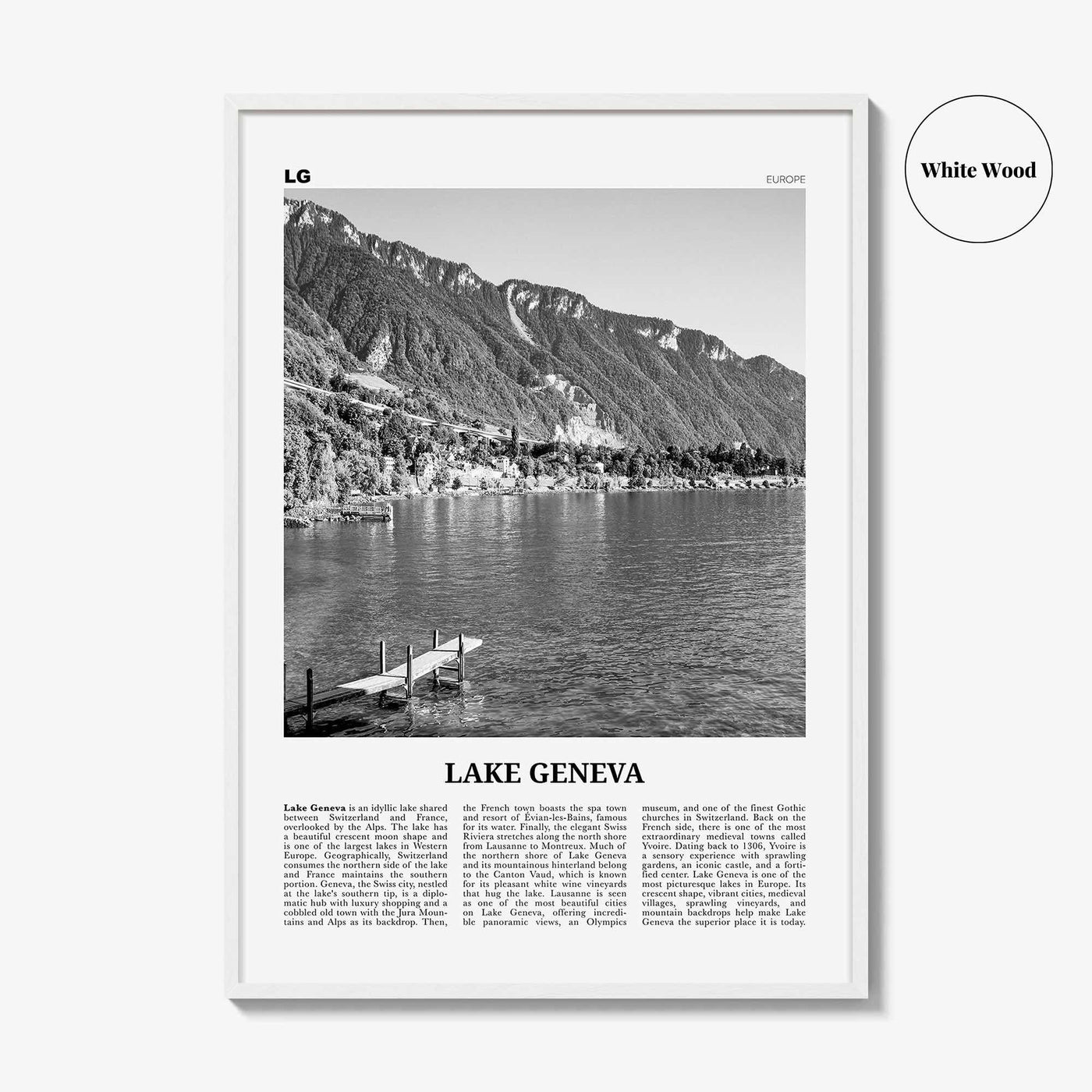 Lake Geneva Print Black and White, Lake Geneva Wall Art, Lake Geneva Poster, Lake Geneva Photo, Lake Geneva Wall Décor, Lake Geneva Map