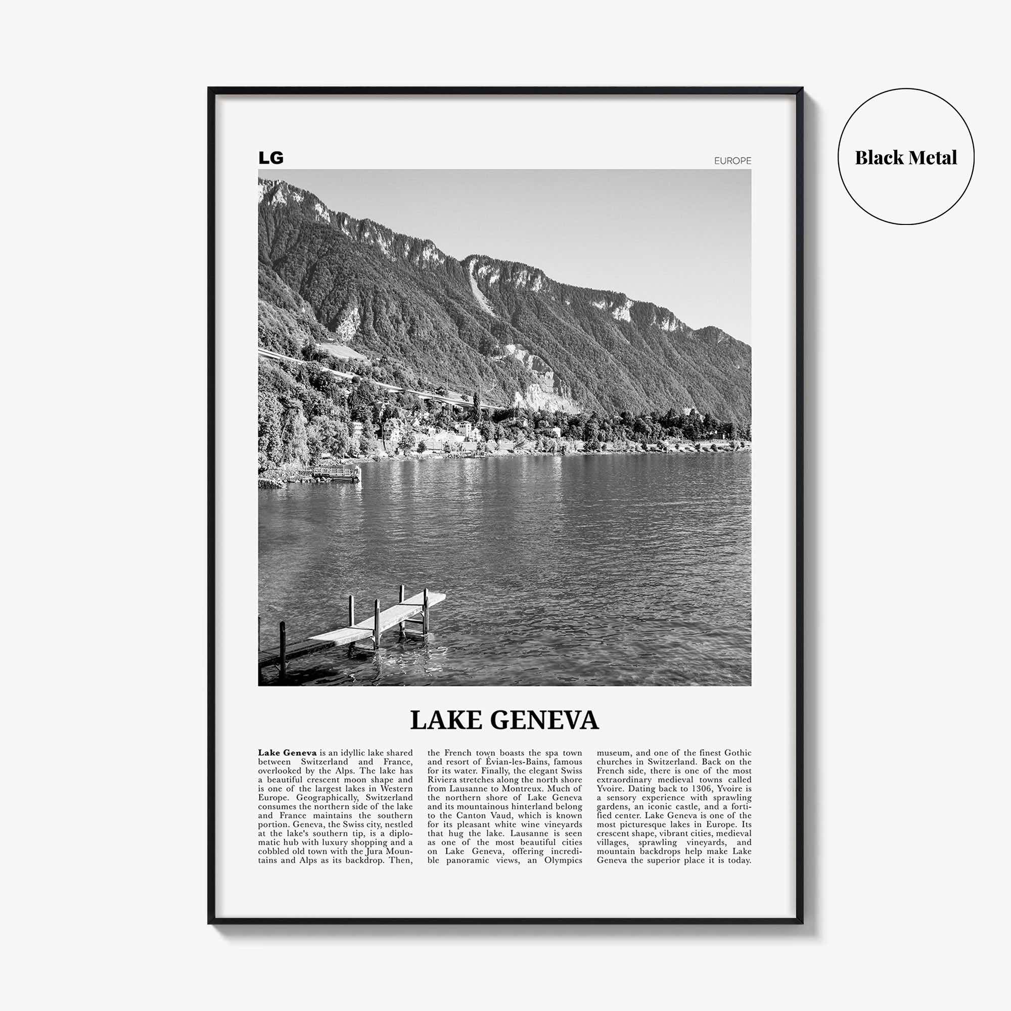 Lake Geneva Print Black and White, Lake Geneva Wall Art, Lake Geneva Poster, Lake Geneva Photo, Lake Geneva Wall Décor, Lake Geneva Map