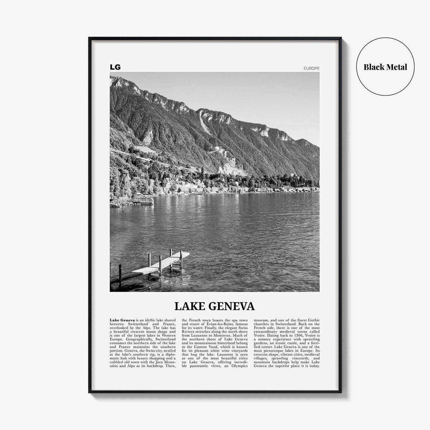 Lake Geneva Print Black and White, Lake Geneva Wall Art, Lake Geneva Poster, Lake Geneva Photo, Lake Geneva Wall Décor, Lake Geneva Map