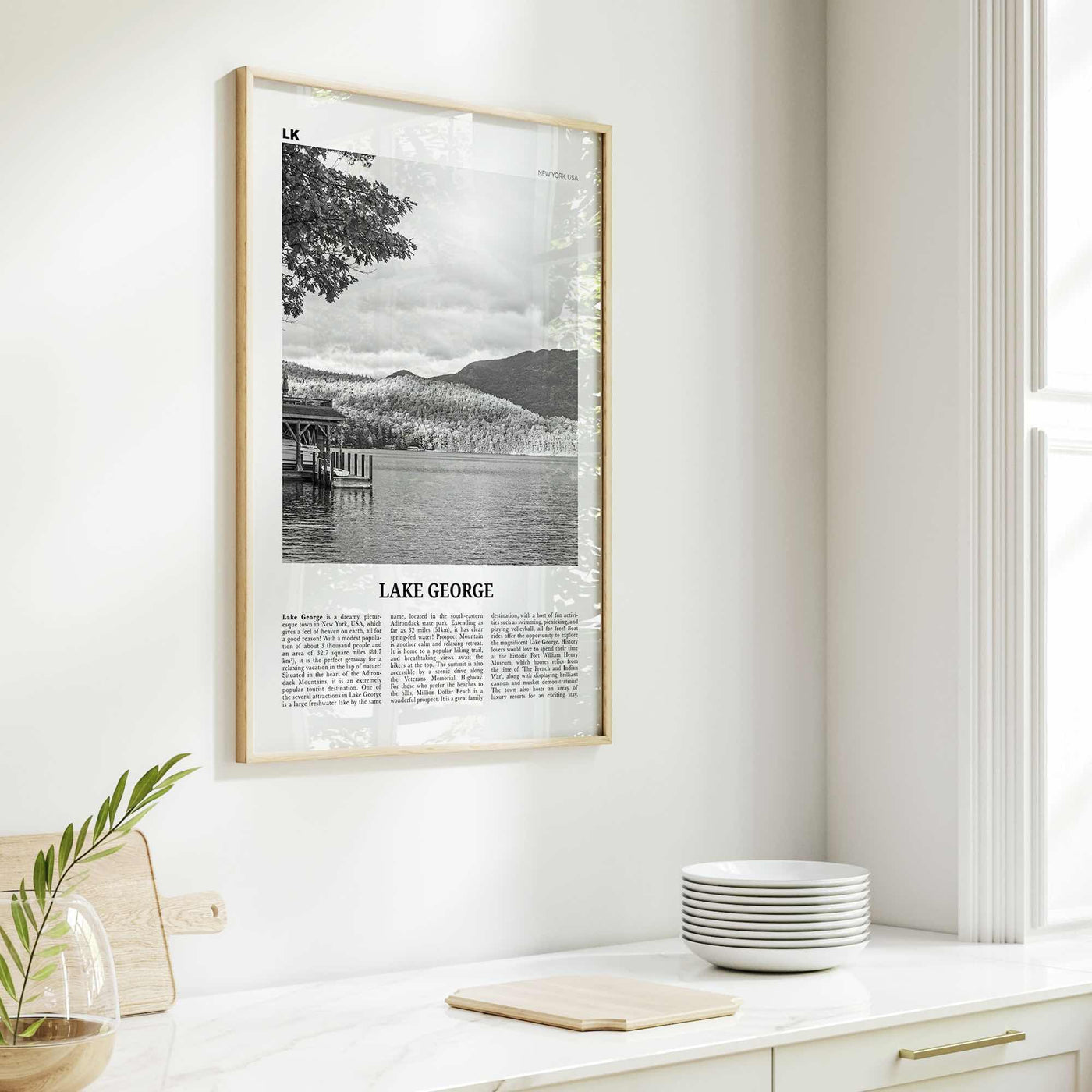 Lake George Print Black and White, Lake George Wall Art, Lake George Poster, Lake George Photo, Lake George Map, New York, USA