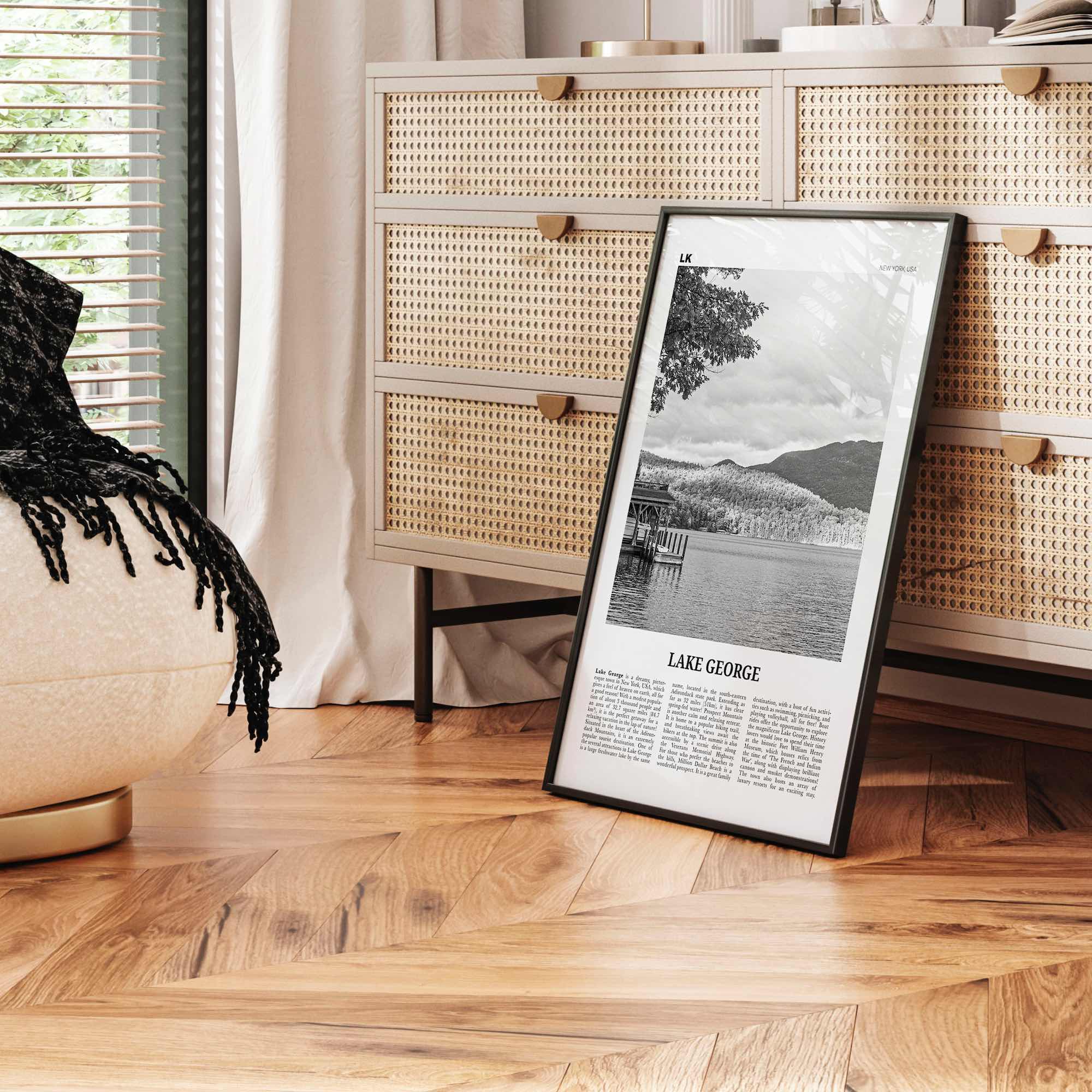 Lake George Print Black and White, Lake George Wall Art, Lake George Poster, Lake George Photo, Lake George Map, New York, USA