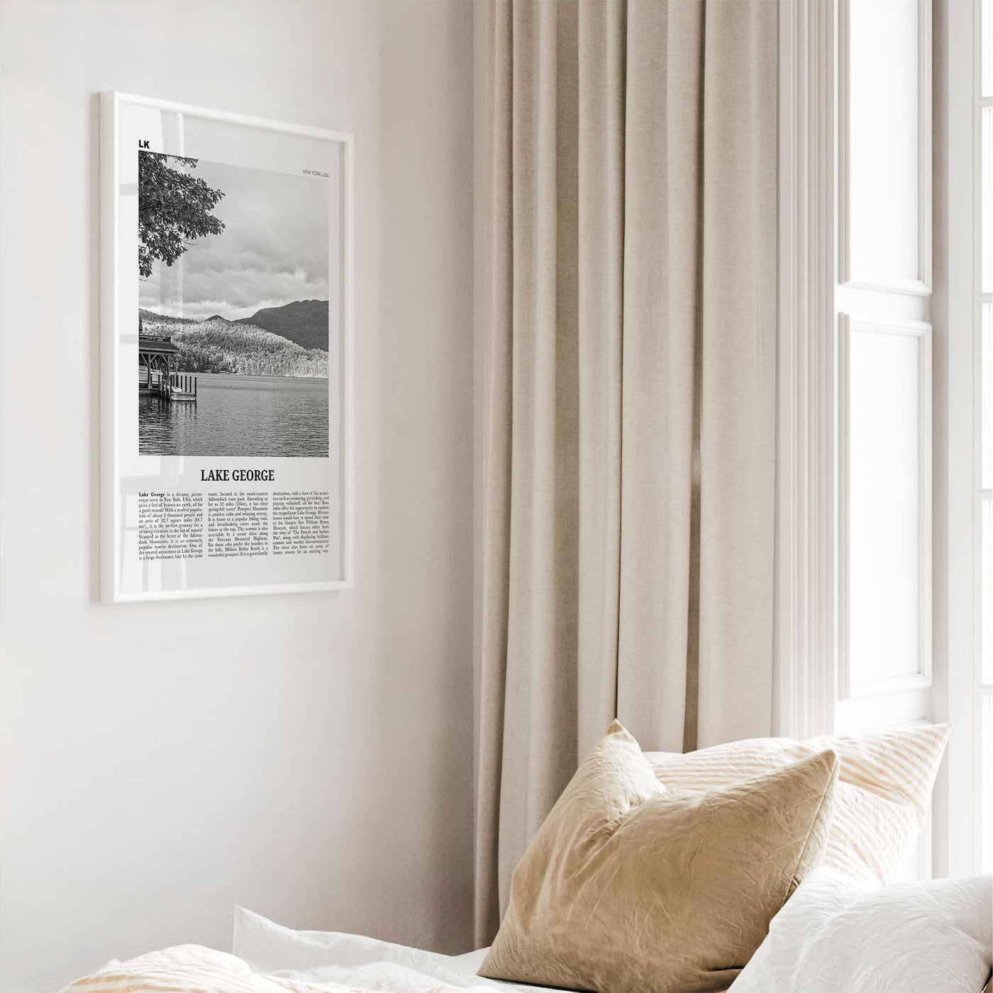 Lake George Print Black and White, Lake George Wall Art, Lake George Poster, Lake George Photo, Lake George Map, New York, USA