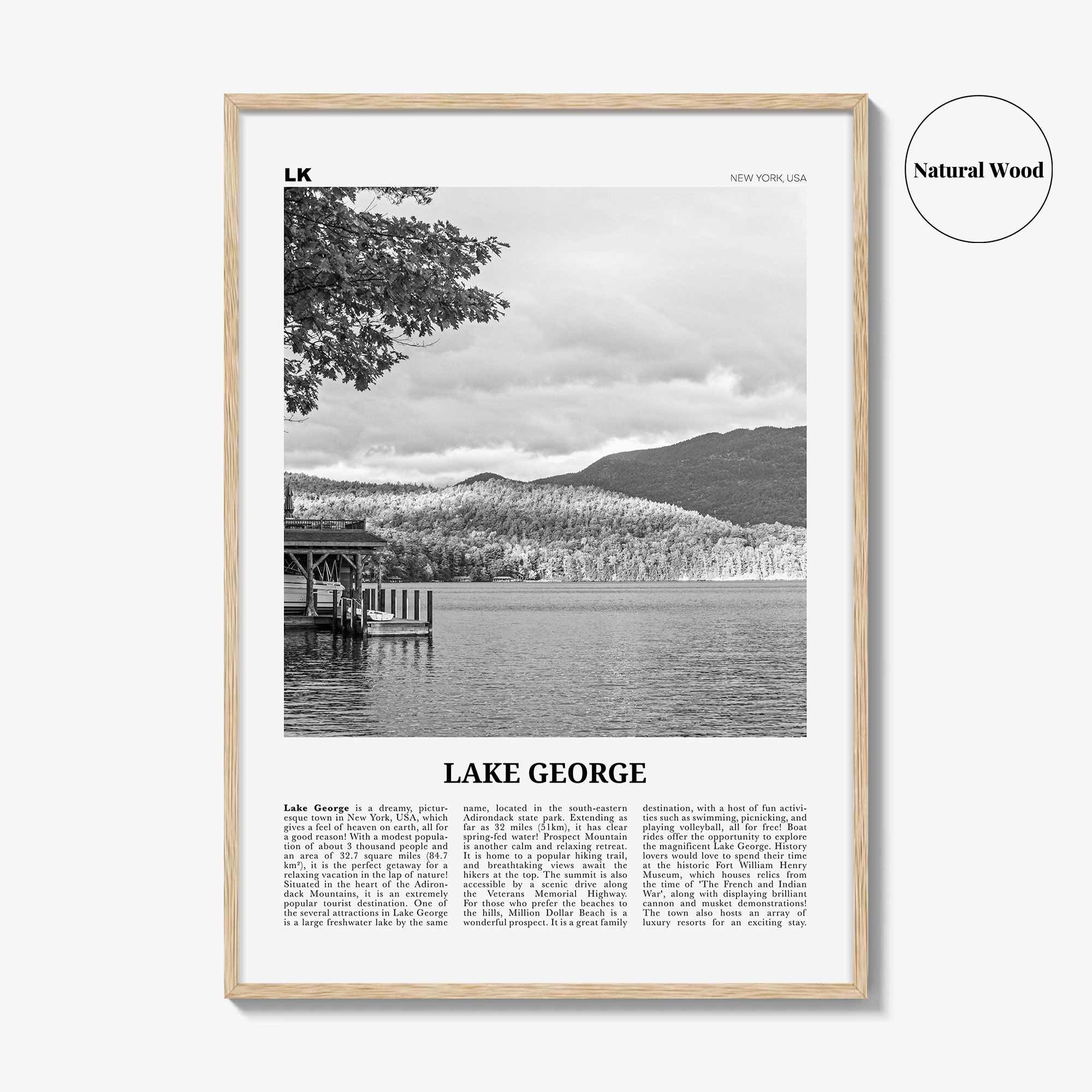 Lake George Print Black and White, Lake George Wall Art, Lake George Poster, Lake George Photo, Lake George Map, New York, USA
