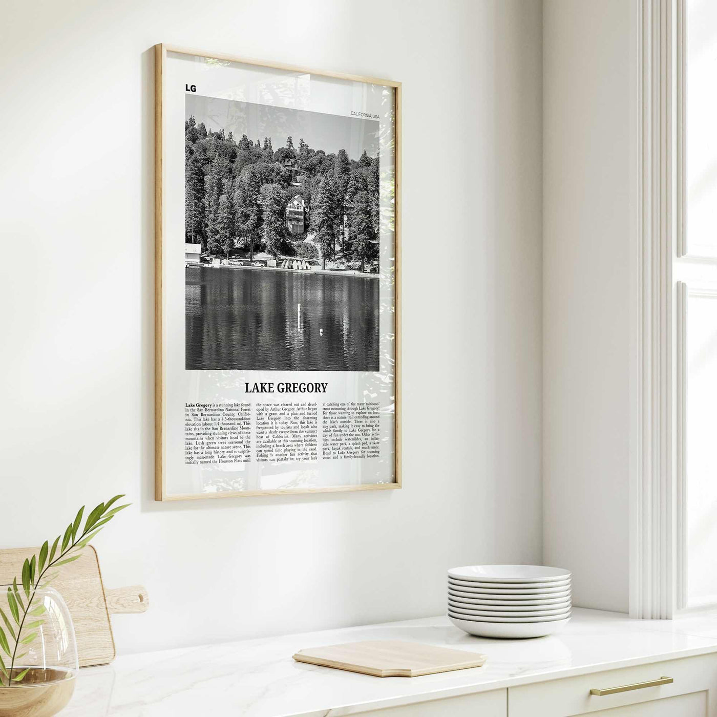 Lake Gregory Print Black and White, Lake Gregory  Wall Art, Lake Gregory Poster,  Lake Gregory Photo, Lake Gregory Wall Décor, California