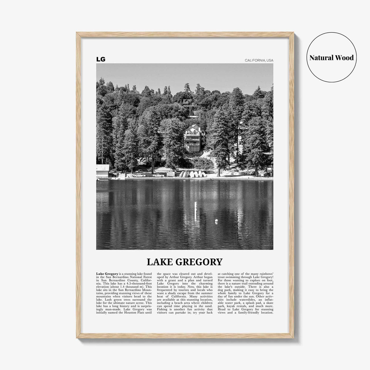 Lake Gregory Print Black and White, Lake Gregory  Wall Art, Lake Gregory Poster,  Lake Gregory Photo, Lake Gregory Wall Décor, California