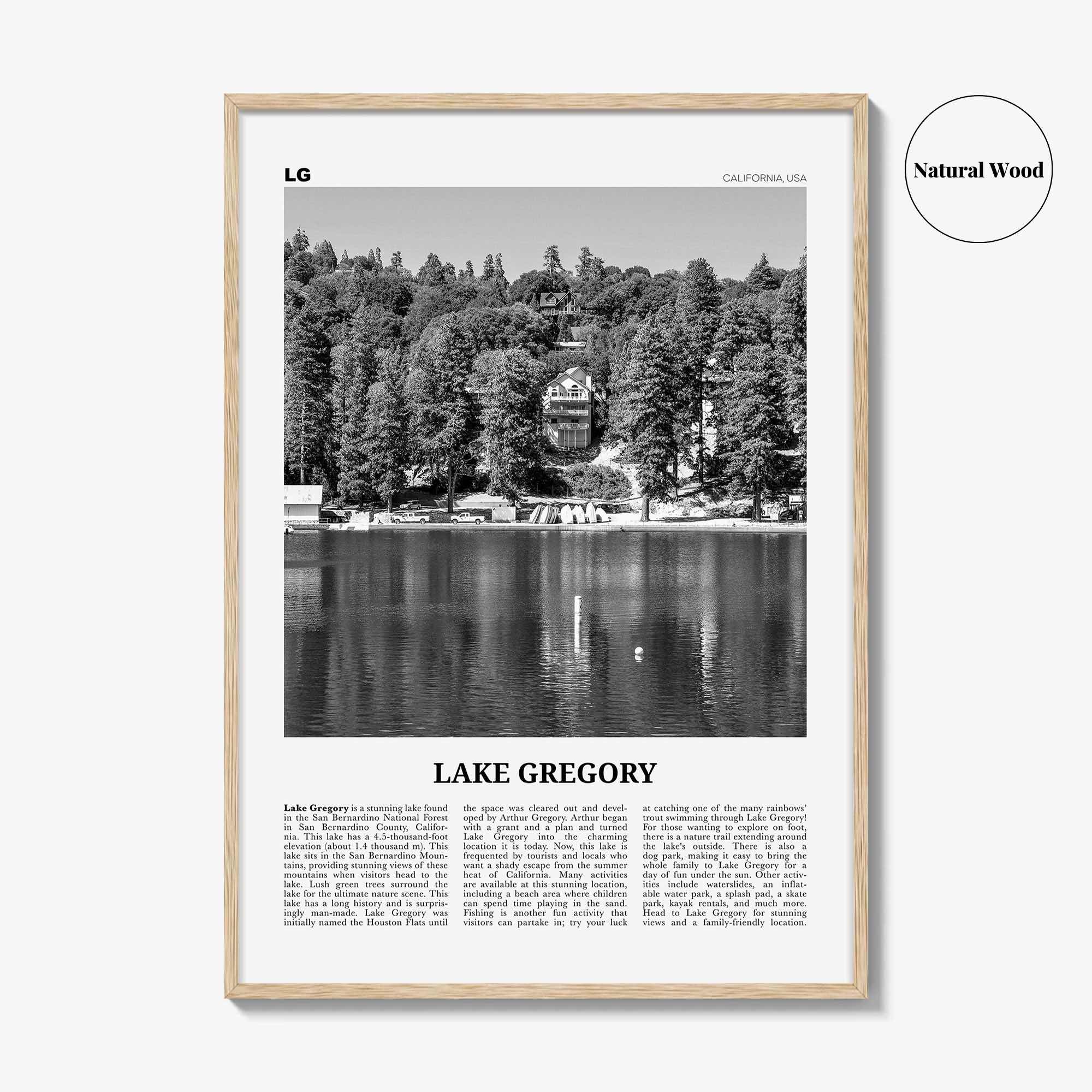 Lake Gregory Print Black and White, Lake Gregory  Wall Art, Lake Gregory Poster,  Lake Gregory Photo, Lake Gregory Wall Décor, California