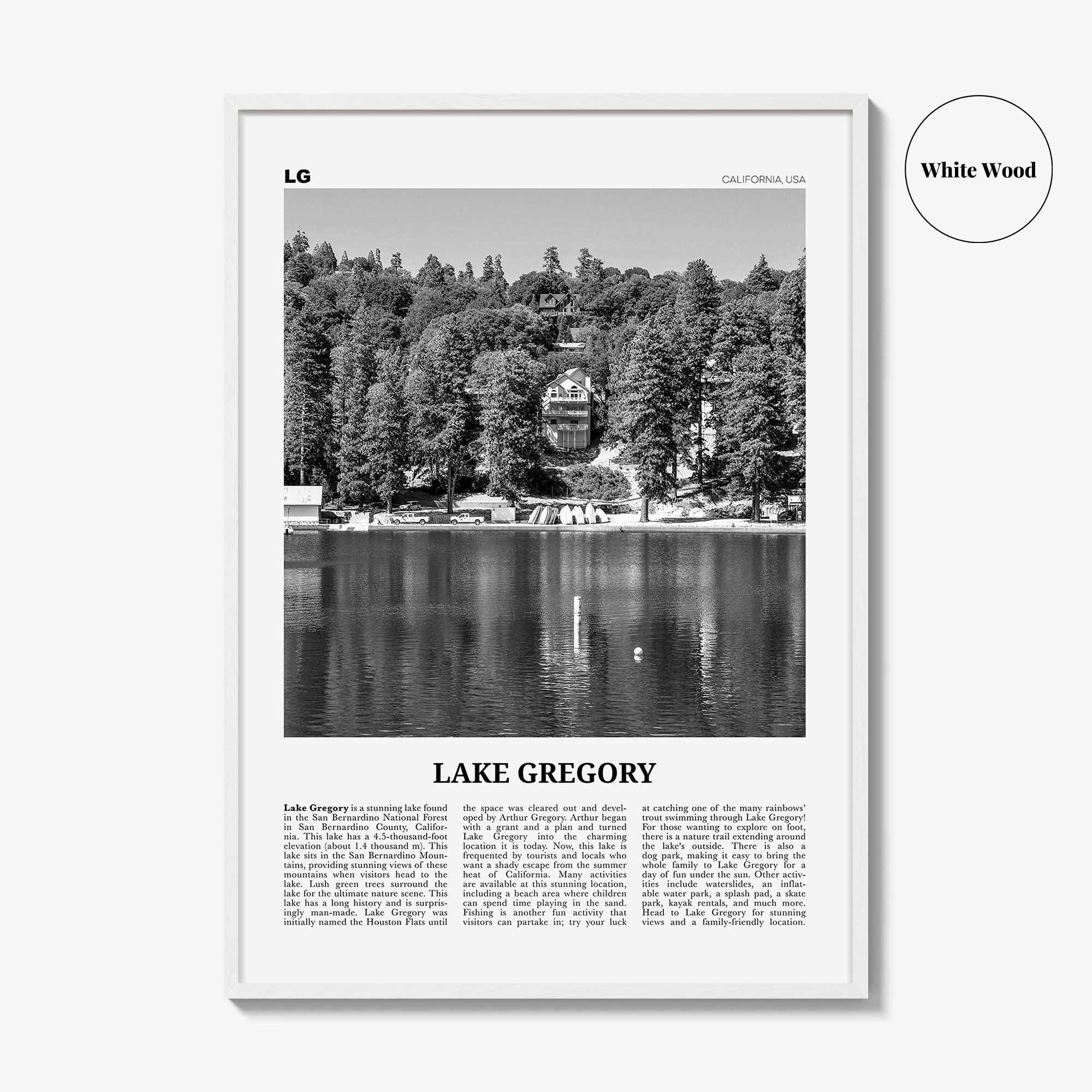 Lake Gregory Print Black and White, Lake Gregory  Wall Art, Lake Gregory Poster,  Lake Gregory Photo, Lake Gregory Wall Décor, California