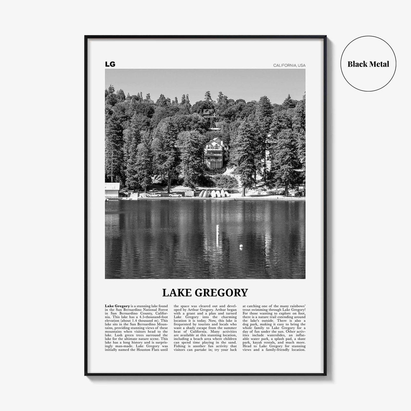 Lake Gregory Print Black and White, Lake Gregory  Wall Art, Lake Gregory Poster,  Lake Gregory Photo, Lake Gregory Wall Décor, California