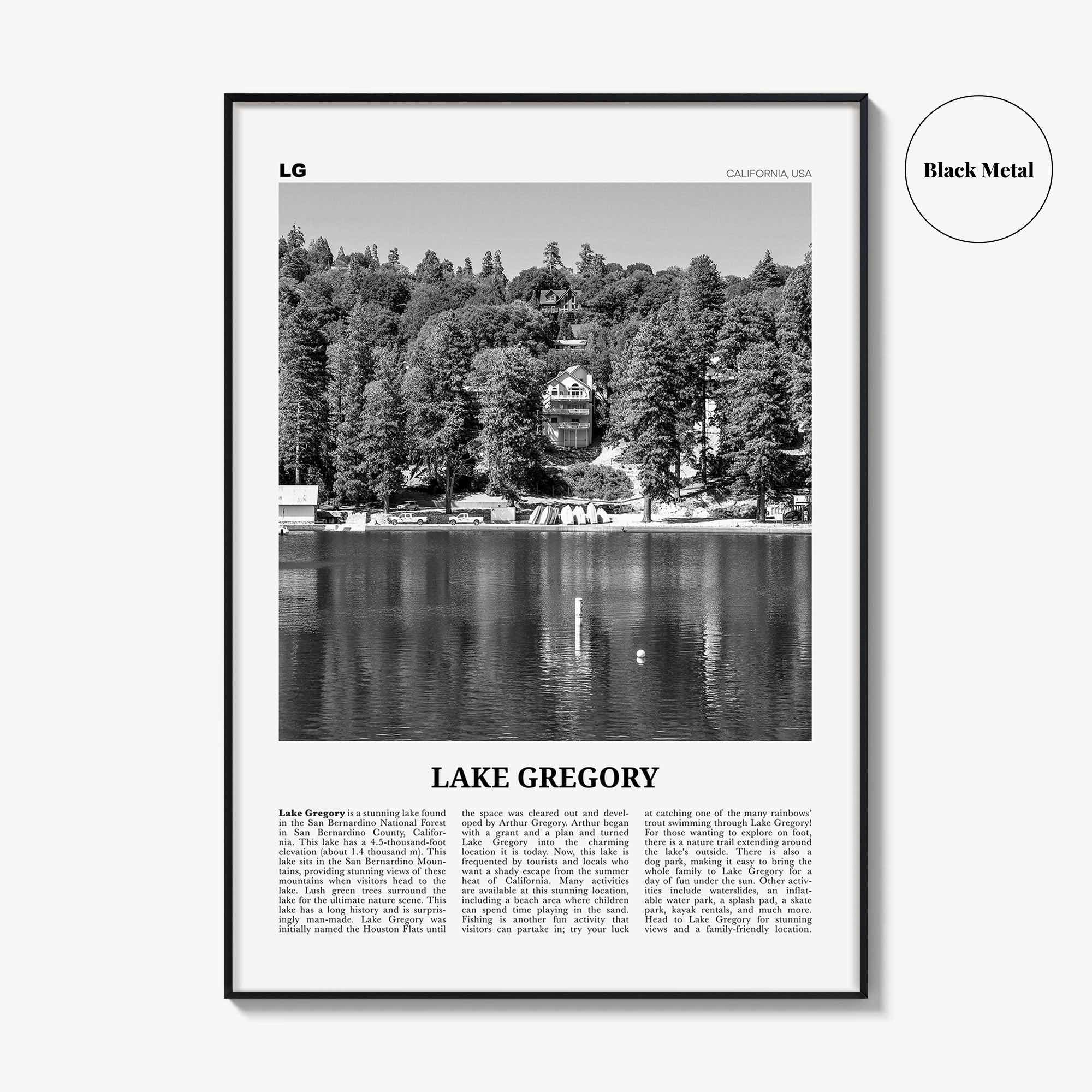 Lake Gregory Print Black and White, Lake Gregory  Wall Art, Lake Gregory Poster,  Lake Gregory Photo, Lake Gregory Wall Décor, California