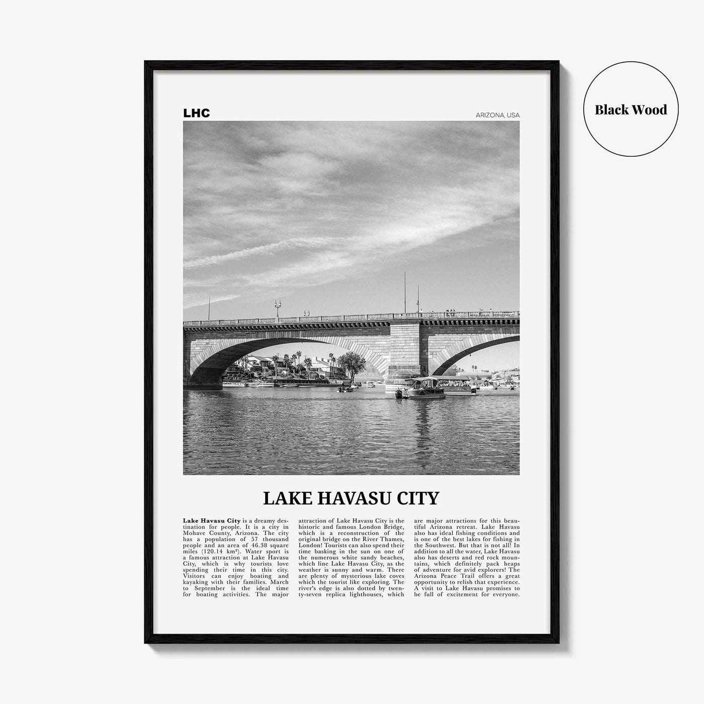 Lake Havasu City Print Black and White, Lake Havasu City Wall Art, Lake Havasu City Poster, Lake Havasu City Photo, Havasu City Map, Arizona