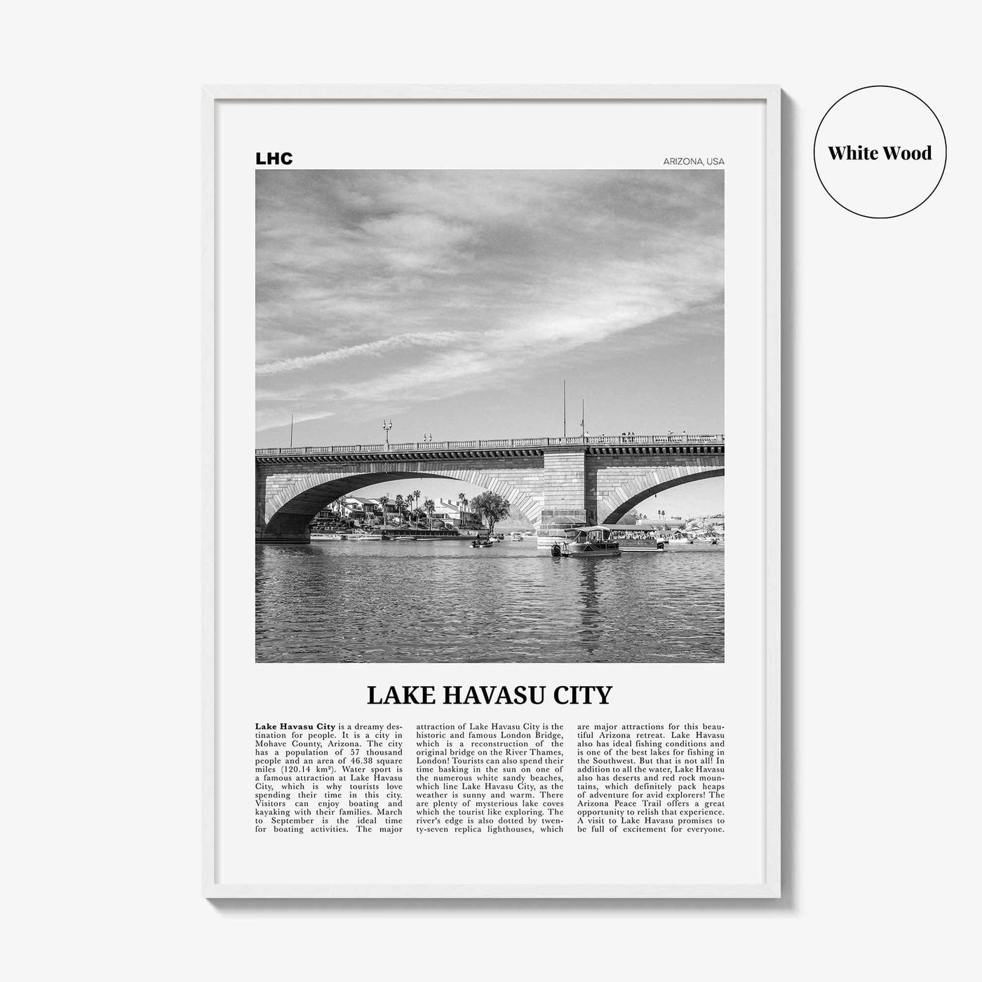 Lake Havasu City Print Black and White, Lake Havasu City Wall Art, Lake Havasu City Poster, Lake Havasu City Photo, Havasu City Map, Arizona