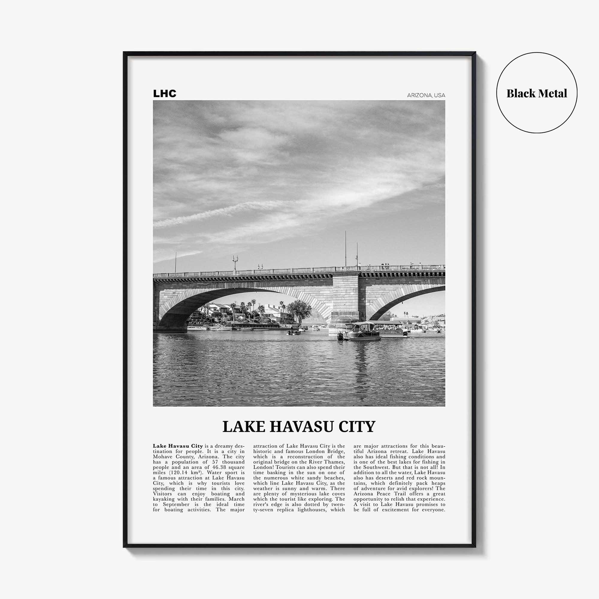 Lake Havasu City Print Black and White, Lake Havasu City Wall Art, Lake Havasu City Poster, Lake Havasu City Photo, Havasu City Map, Arizona
