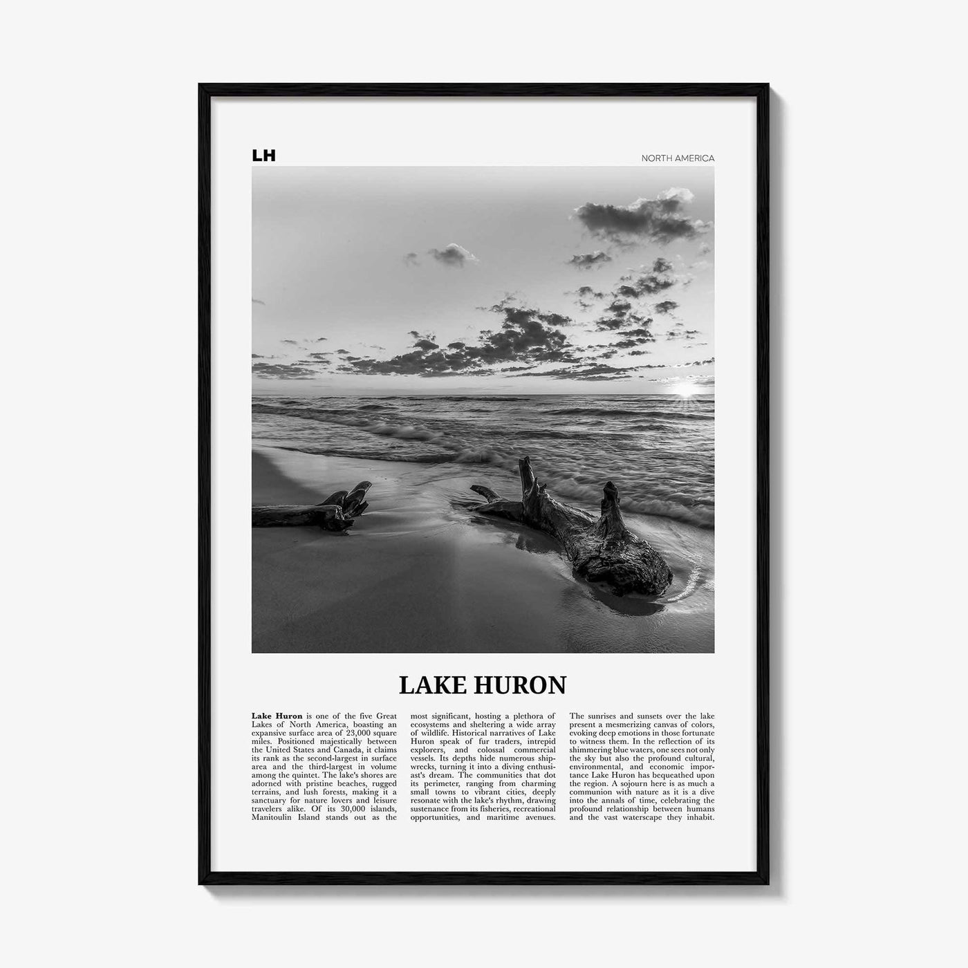 Lake Huron Print Black and White, Lake Huron Wall Art, Lake Huron Poster, Lake Huron Photo, Lake Huron Wall Décor, Lake Huron Map Poster