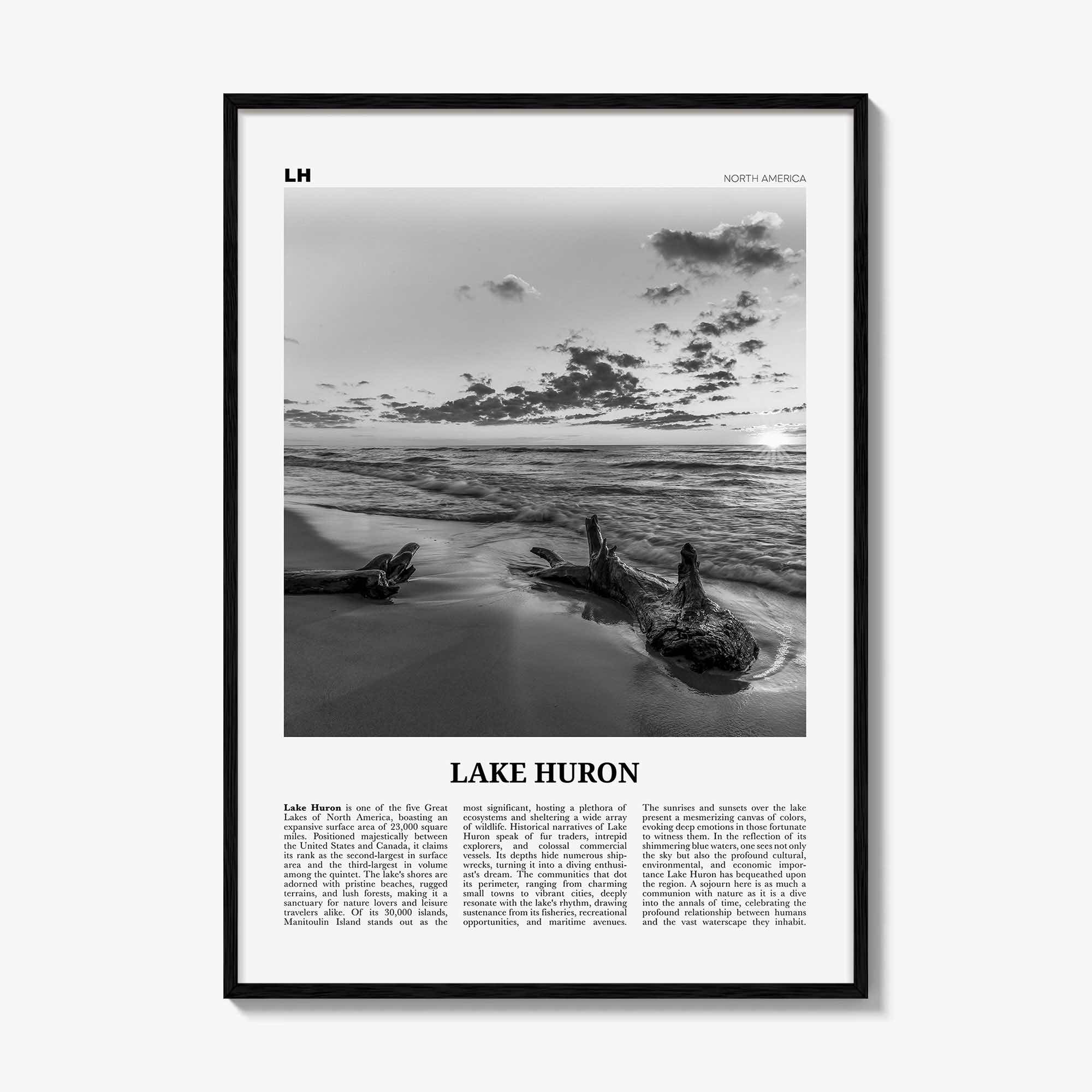 Lake Huron Print Black and White, Lake Huron Wall Art, Lake Huron Poster, Lake Huron Photo, Lake Huron Wall Décor, Lake Huron Map Poster