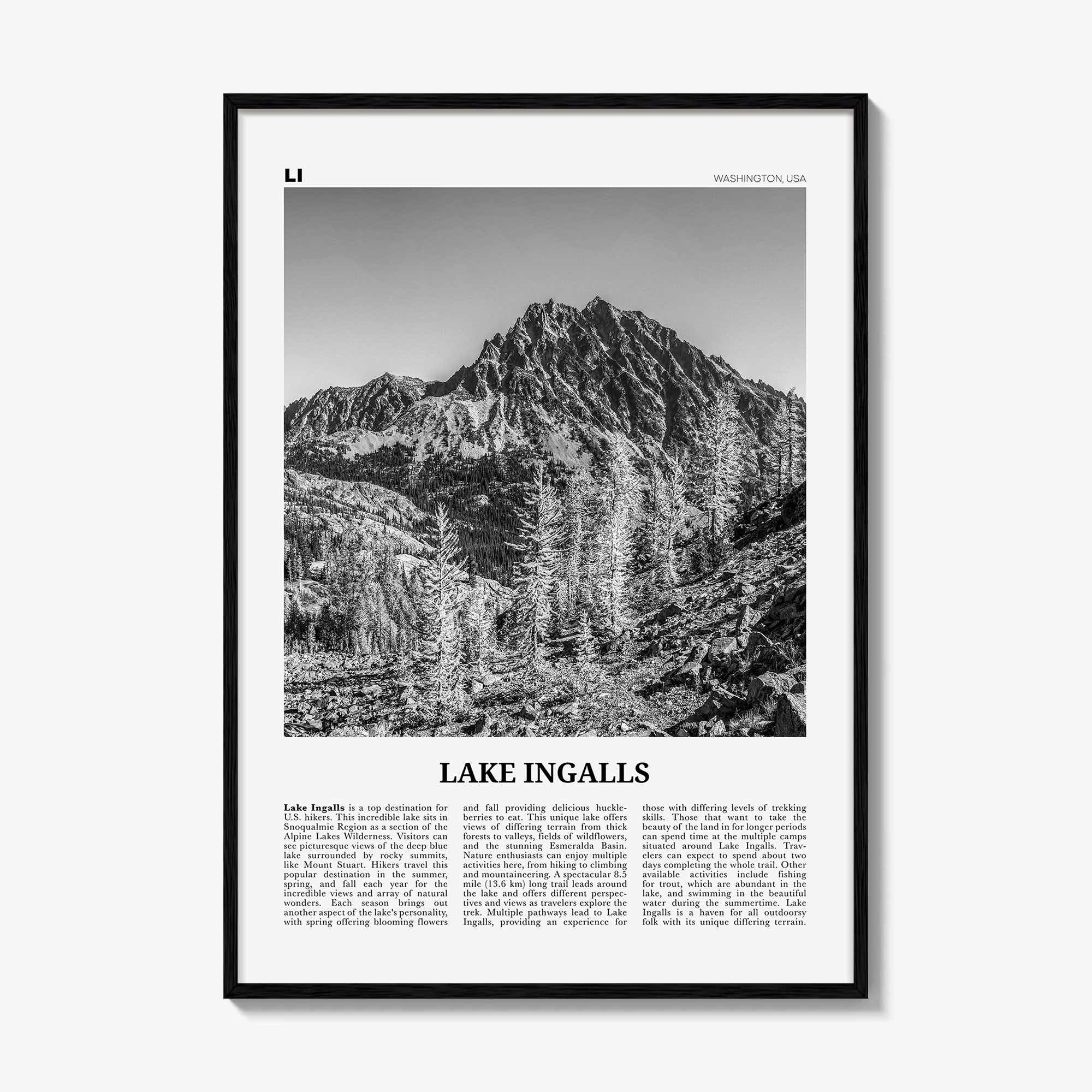 Lake Ingalls Print Black and White, Lake Ingalls Wall Art, Lake Ingalls Poster, Lake Ingalls Photo, Lake Ingalls Wall Décor, Washington, USA