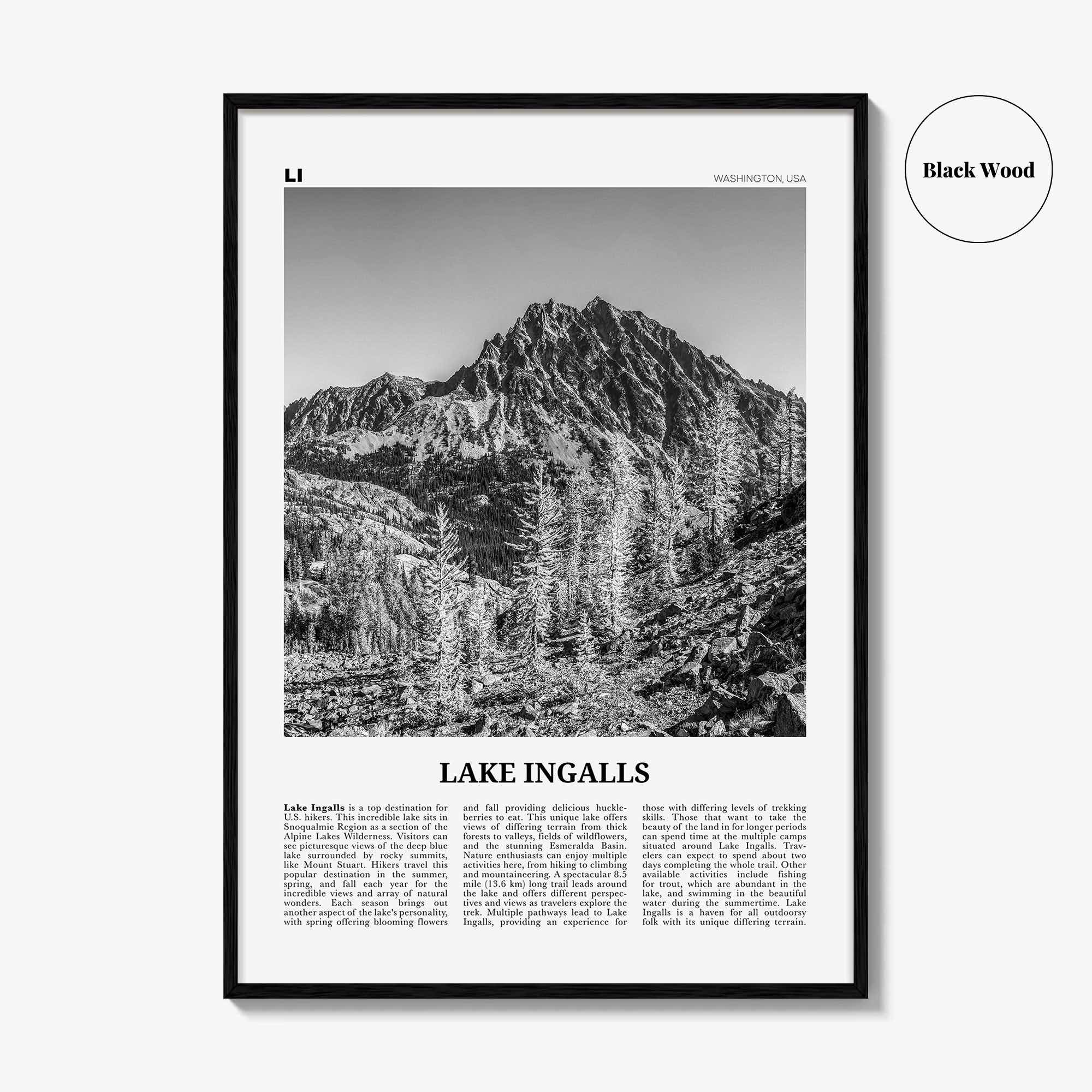 Lake Ingalls Print Black and White, Lake Ingalls Wall Art, Lake Ingalls Poster, Lake Ingalls Photo, Lake Ingalls Wall Décor, Washington, USA