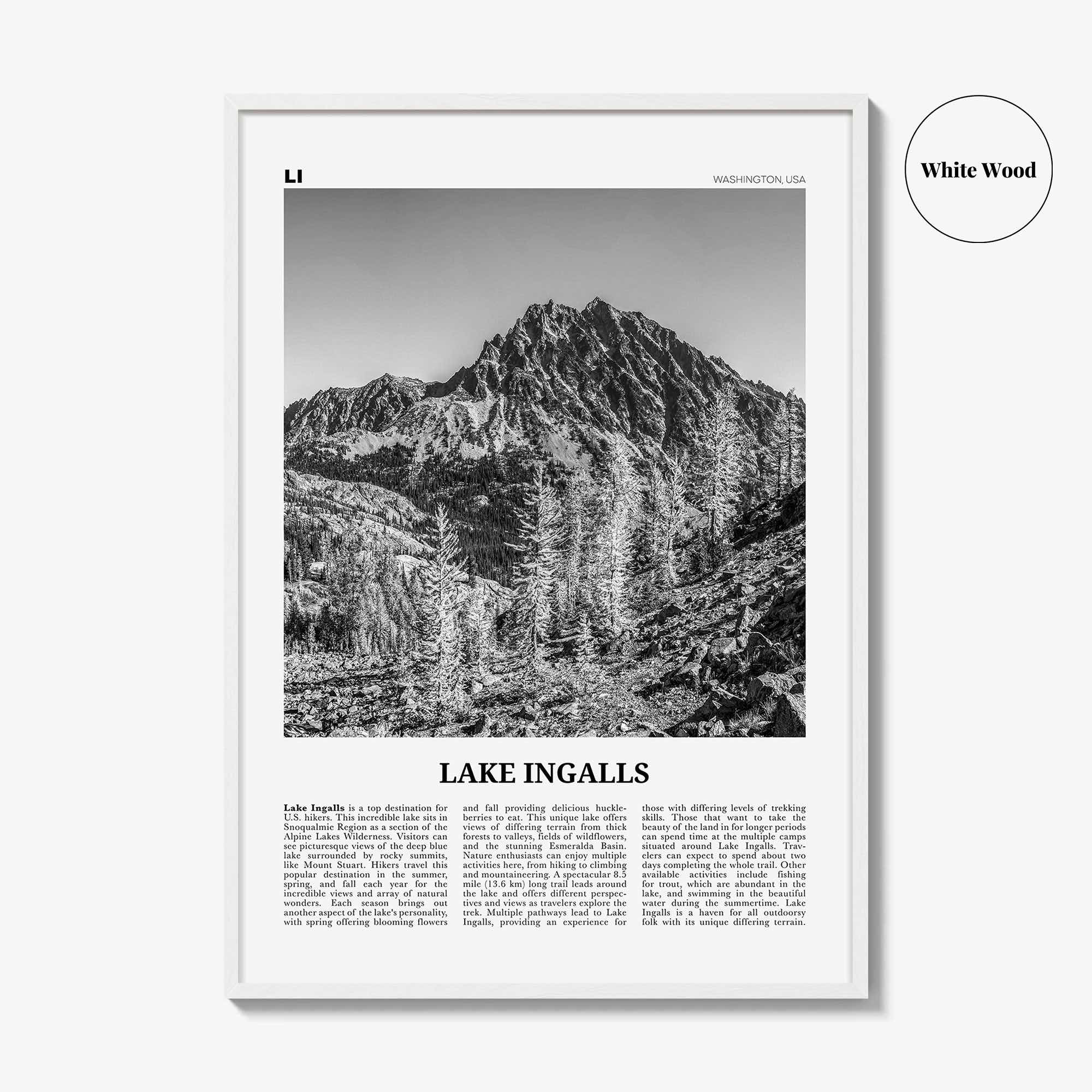 Lake Ingalls Print Black and White, Lake Ingalls Wall Art, Lake Ingalls Poster, Lake Ingalls Photo, Lake Ingalls Wall Décor, Washington, USA