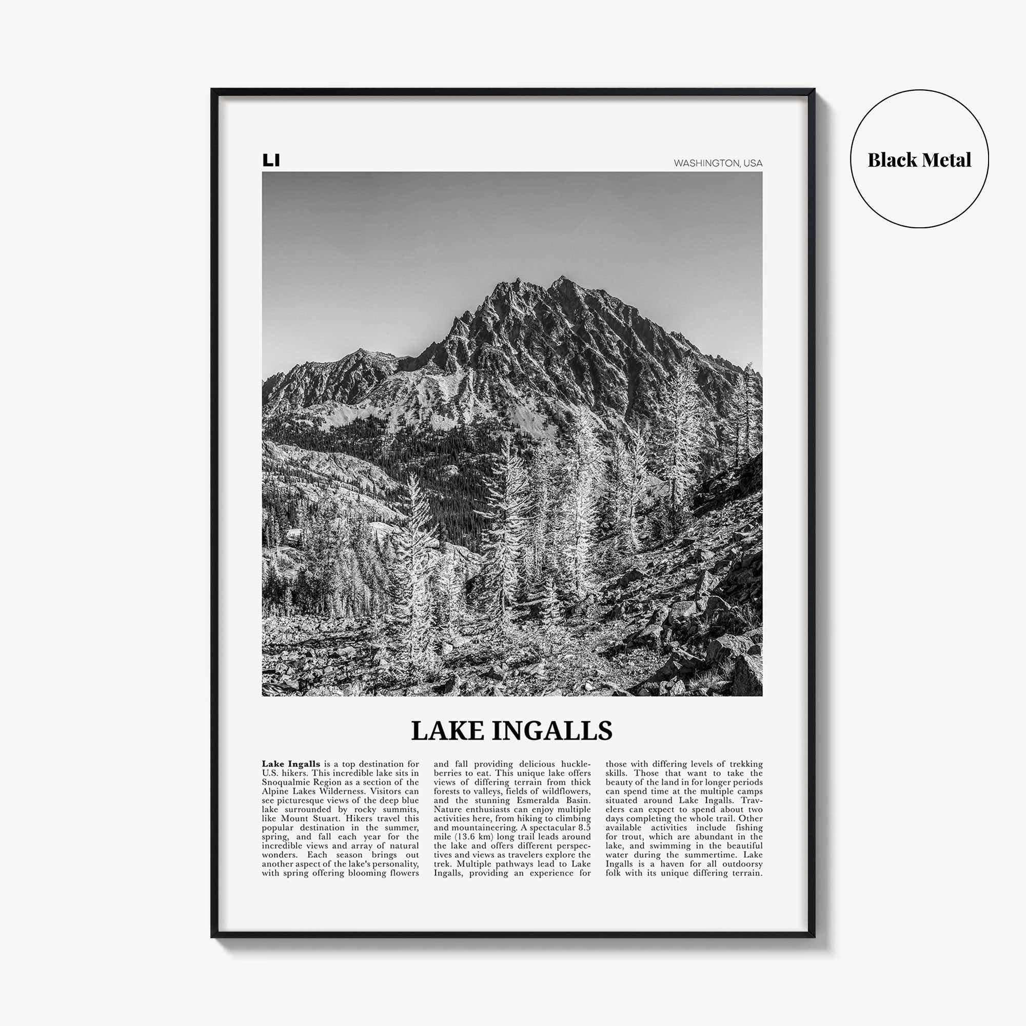 Lake Ingalls Print Black and White, Lake Ingalls Wall Art, Lake Ingalls Poster, Lake Ingalls Photo, Lake Ingalls Wall Décor, Washington, USA