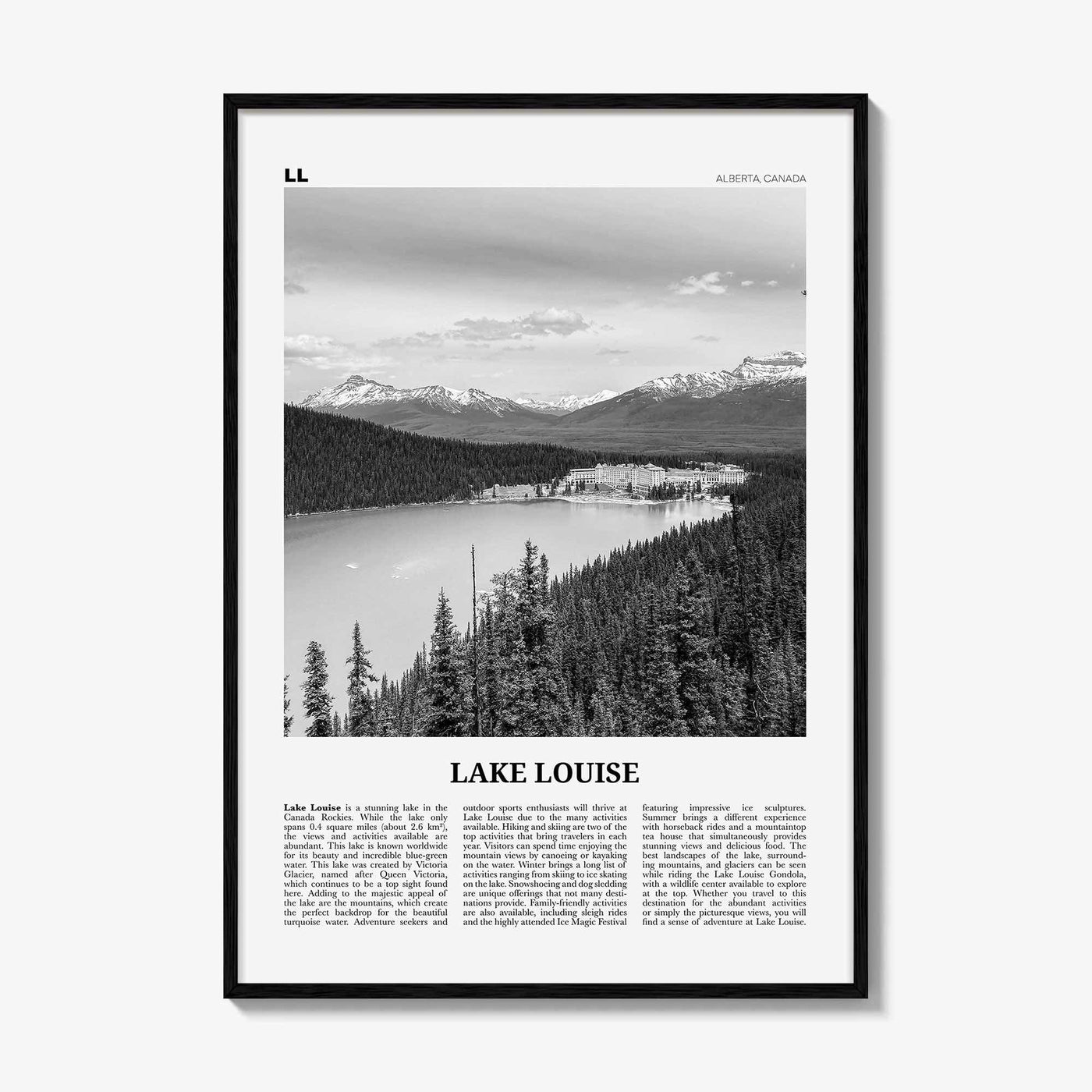 Lake Louise Print Black and White No 1, Lake Louise Wall Art, Lake Louise Poster, Lake Louise Photo, Lake Louise Wall Décor, Alberta, Canada