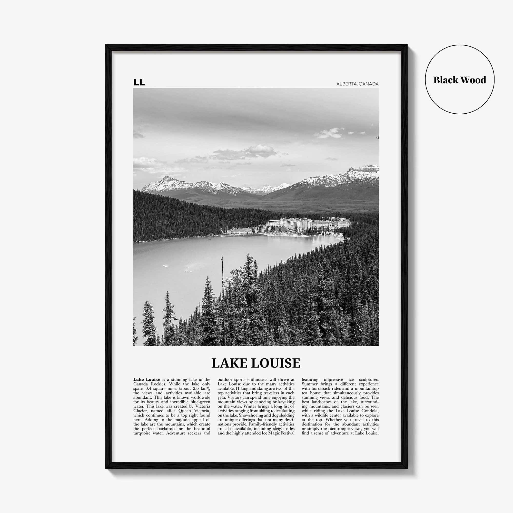 Lake Louise Print Black and White No 1, Lake Louise Wall Art, Lake Louise Poster, Lake Louise Photo, Lake Louise Wall Décor, Alberta, Canada